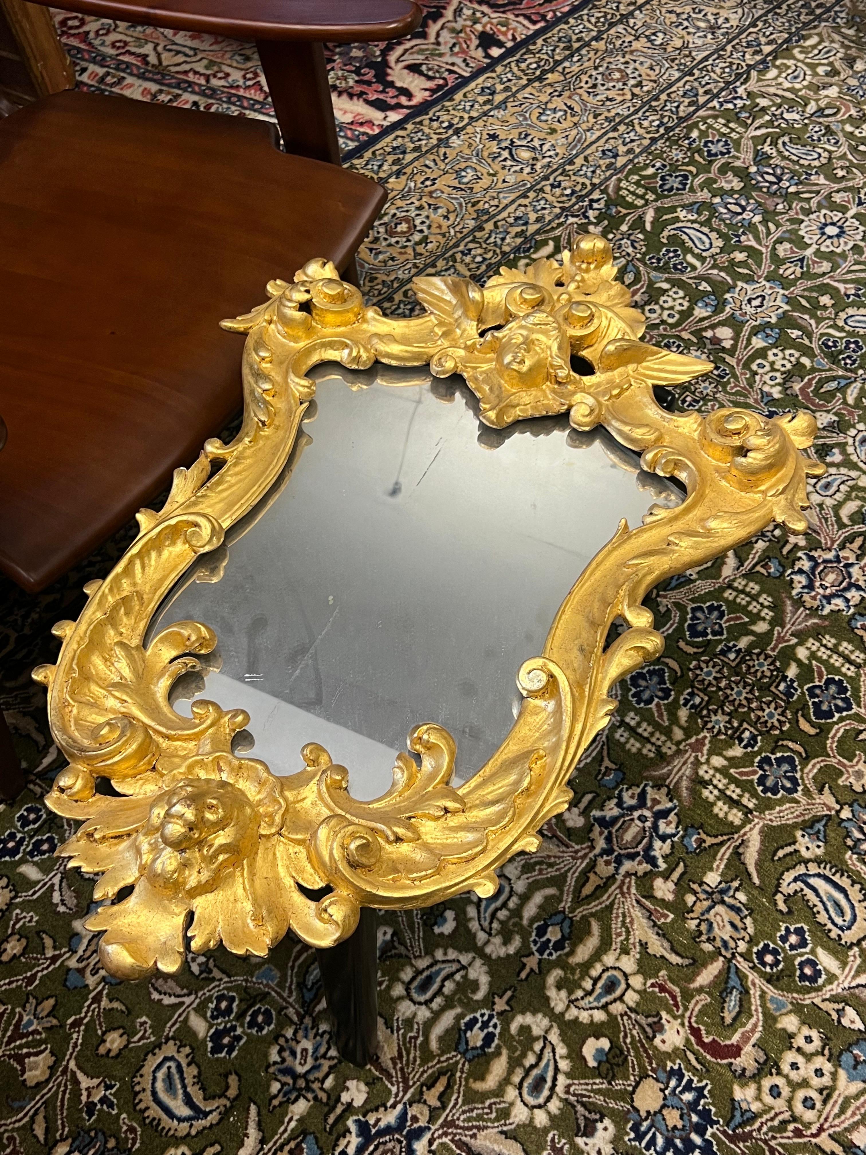 Hand-Carved 19th Century French Gilt Wood Hand Carved Wall Mirror in Louis XV Style For Sale