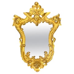 Specchio da parete francese del XIX secolo in legno dorato intagliato a mano in stile Luigi XV