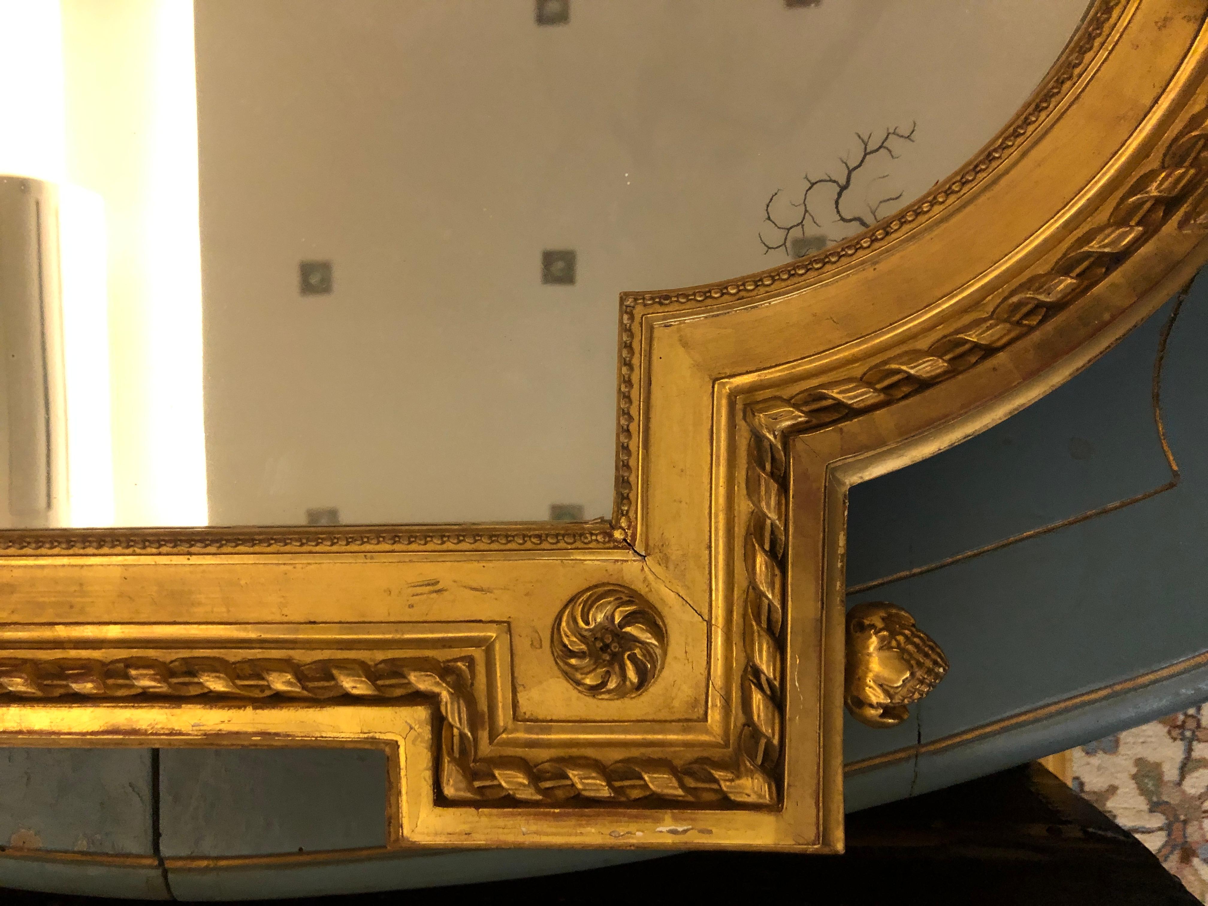 19th Century French Gilt Wood Miroir Signed by Bertrand Montluçon, Louis XVI In Good Condition For Sale In Sofia, BG
