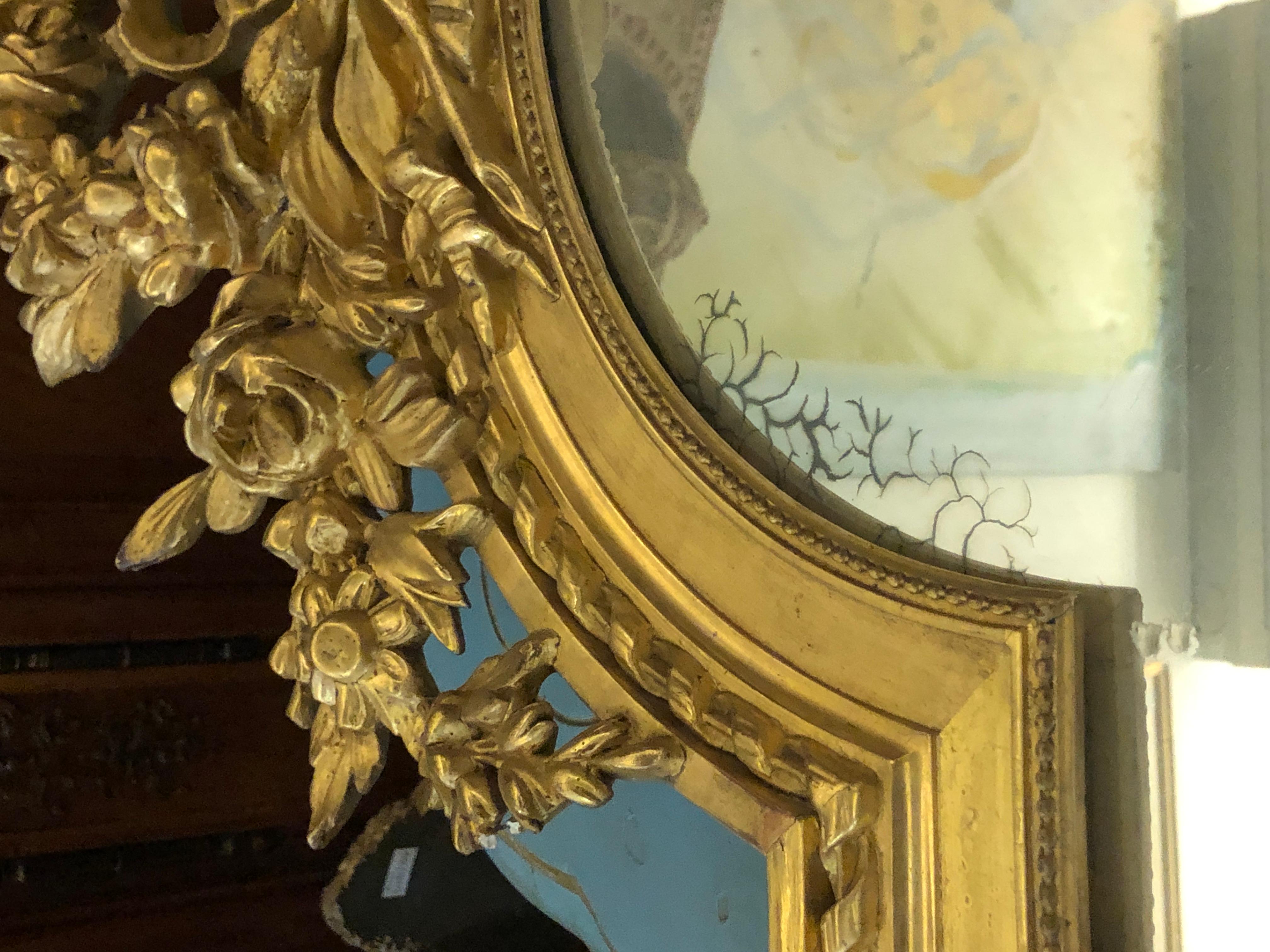 19th Century French Gilt Wood Miroir Signed by Bertrand Montluçon, Louis XVI For Sale 3