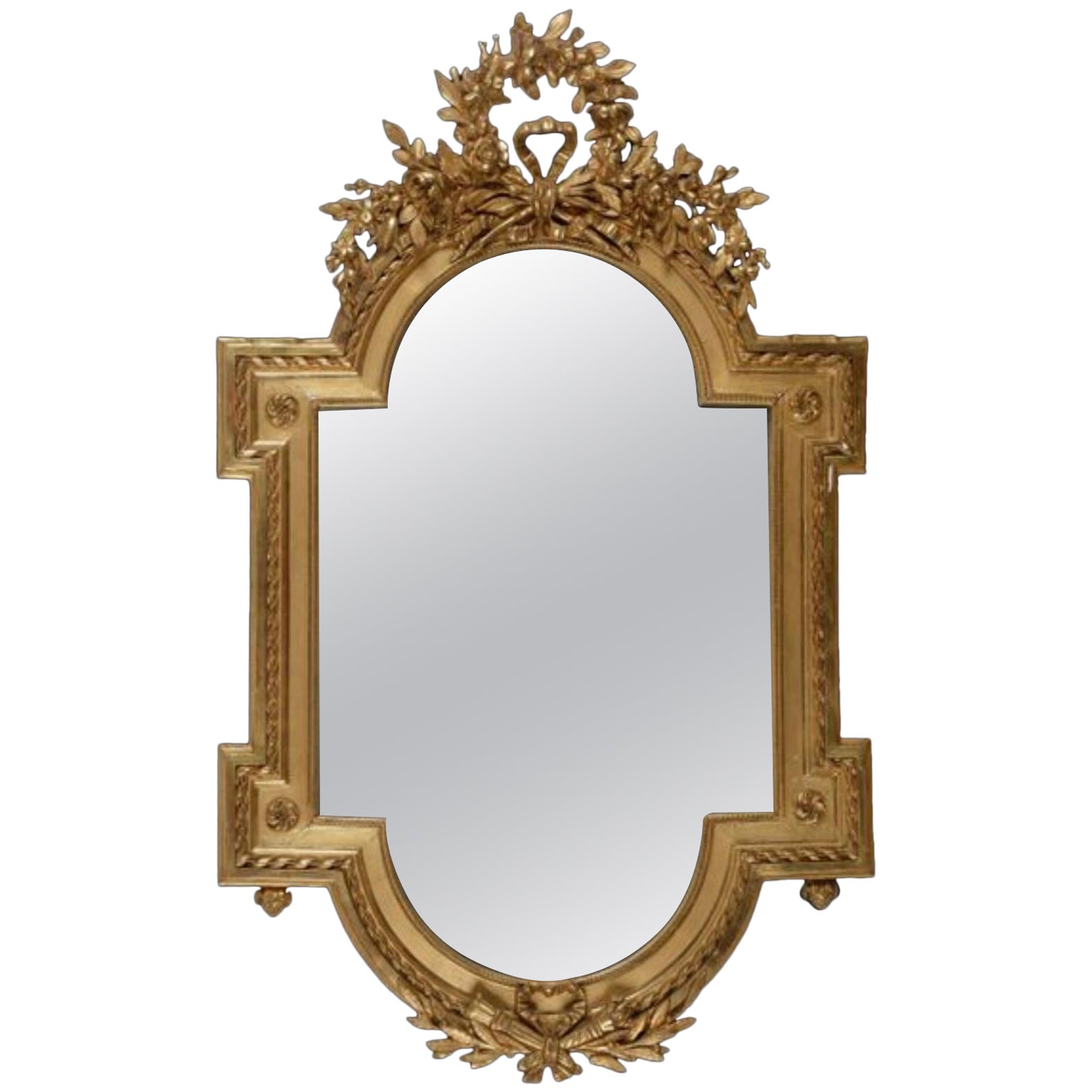Miroir francés de madera dorada del siglo XIX firmado por Bertrand Montluçon, Luis XVI en venta