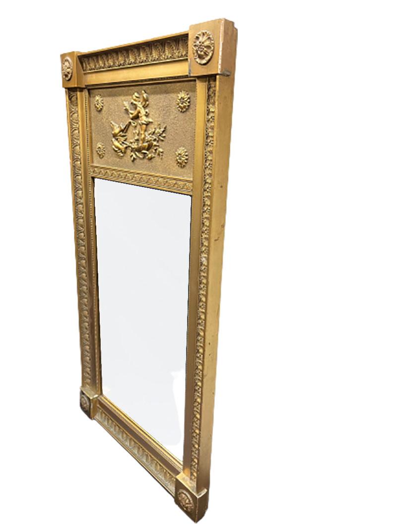 19th century French giltwood mirror

A small mirror measures 68 cm high, 35.7 cm wide and the depth is 3.5 cm
With facet cut mirror and acanthus pattern

The weight is 2780 gram.