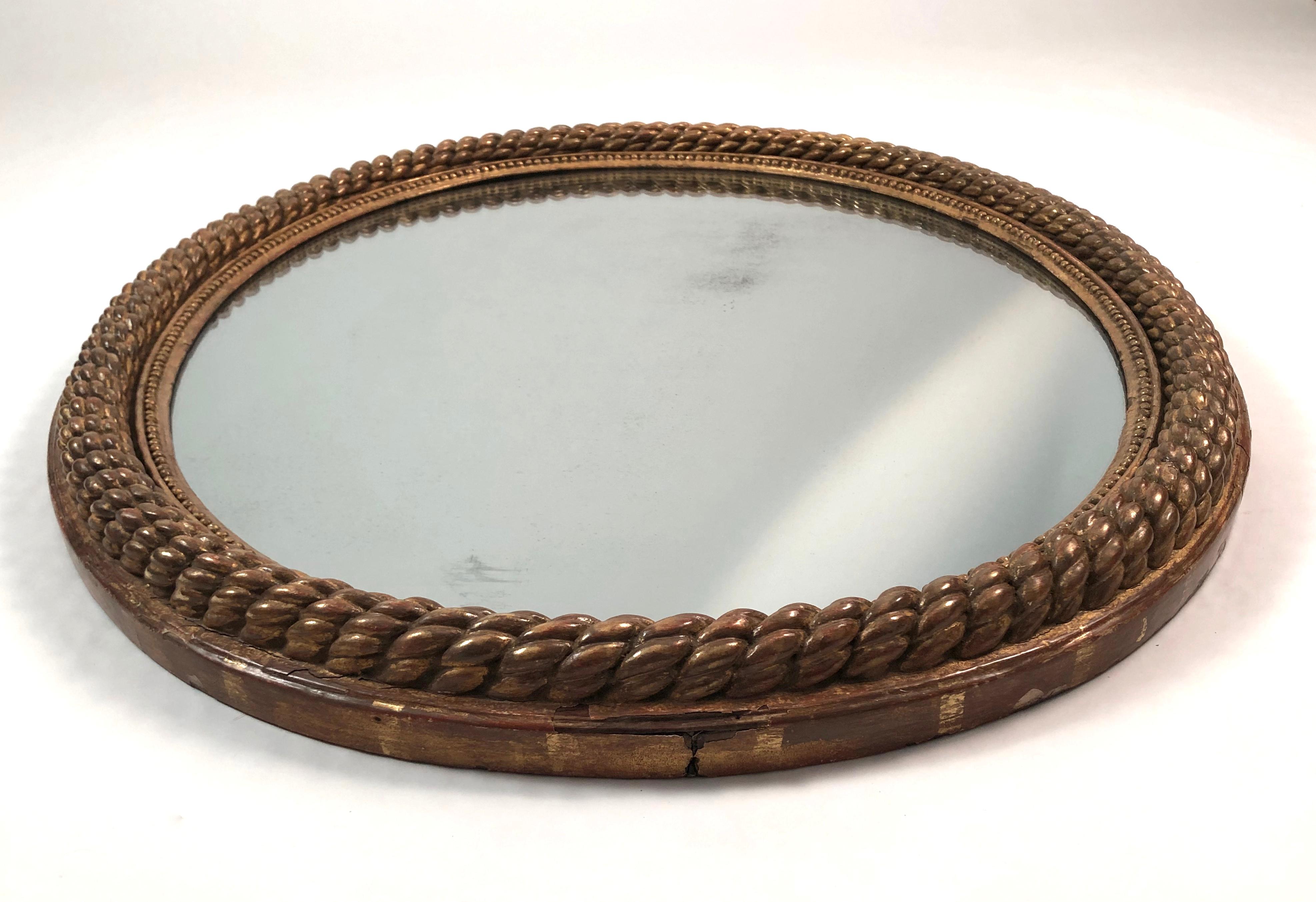 Late 19th Century 19th Century French Giltwood Oval Rope Twist Mirror