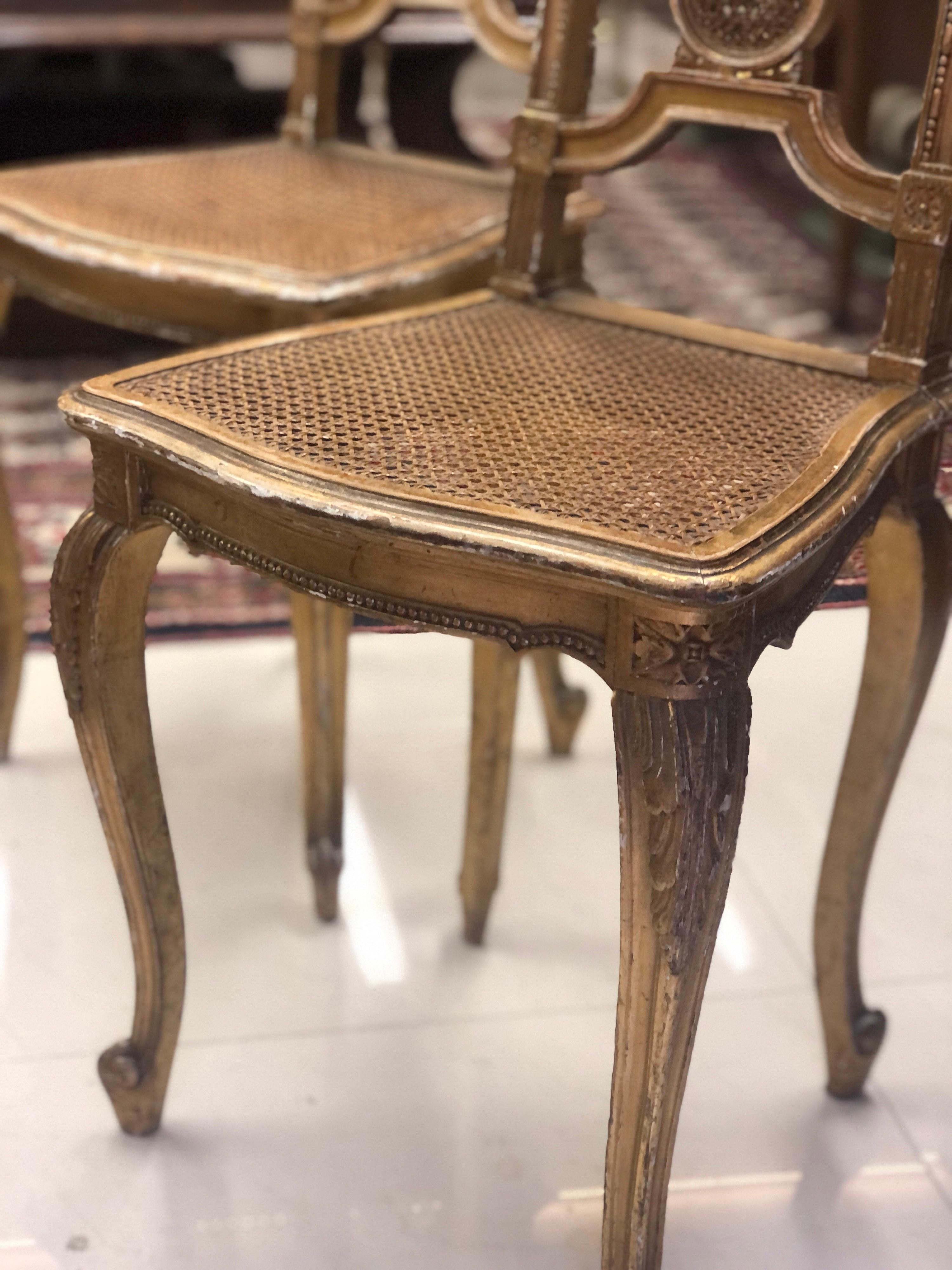 Giltwood 19th Century French Gilt Wood Side Chairs Decorated in Louis XVI Style For Sale
