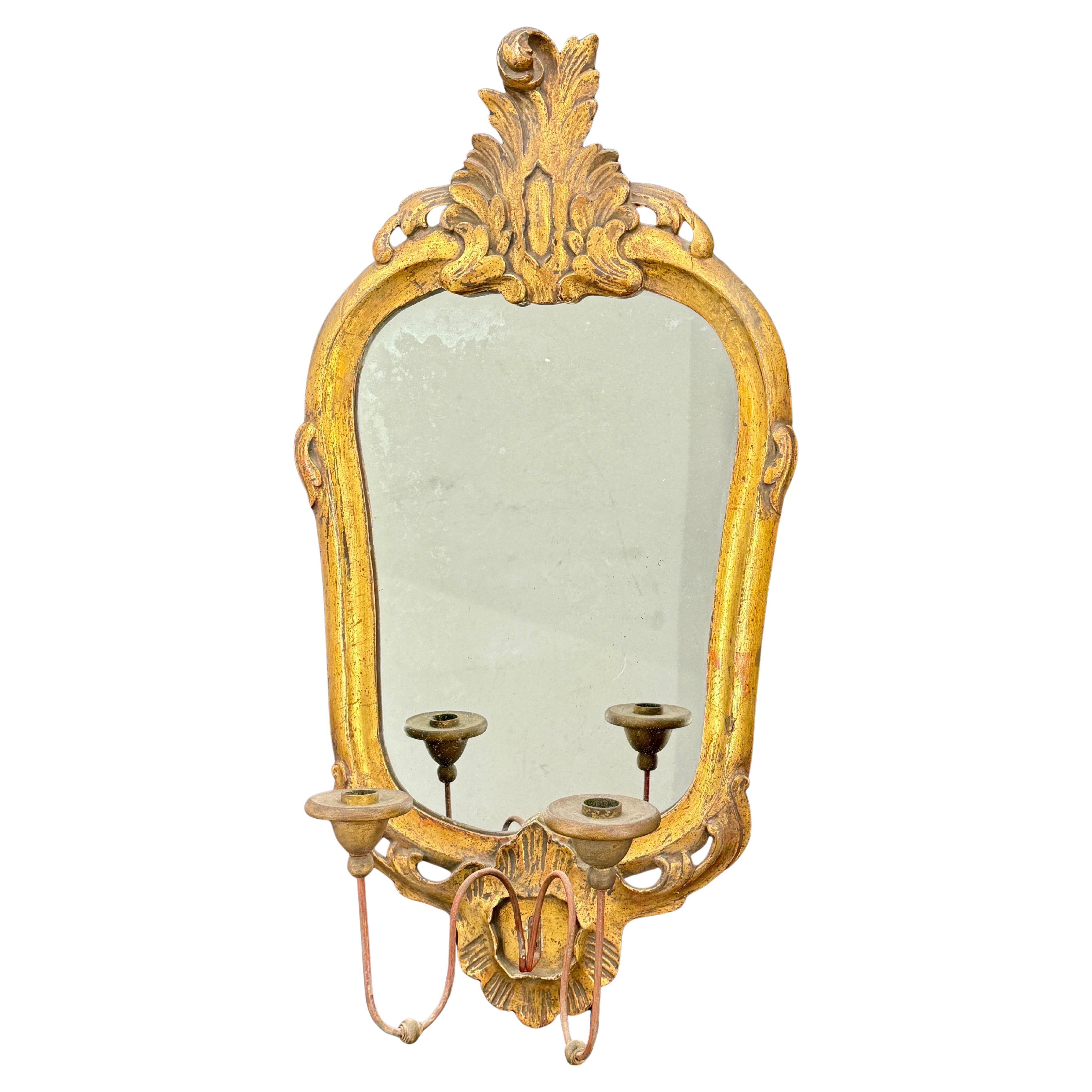 Miroir mural en bois doré du 19e siècle, applique à bougie