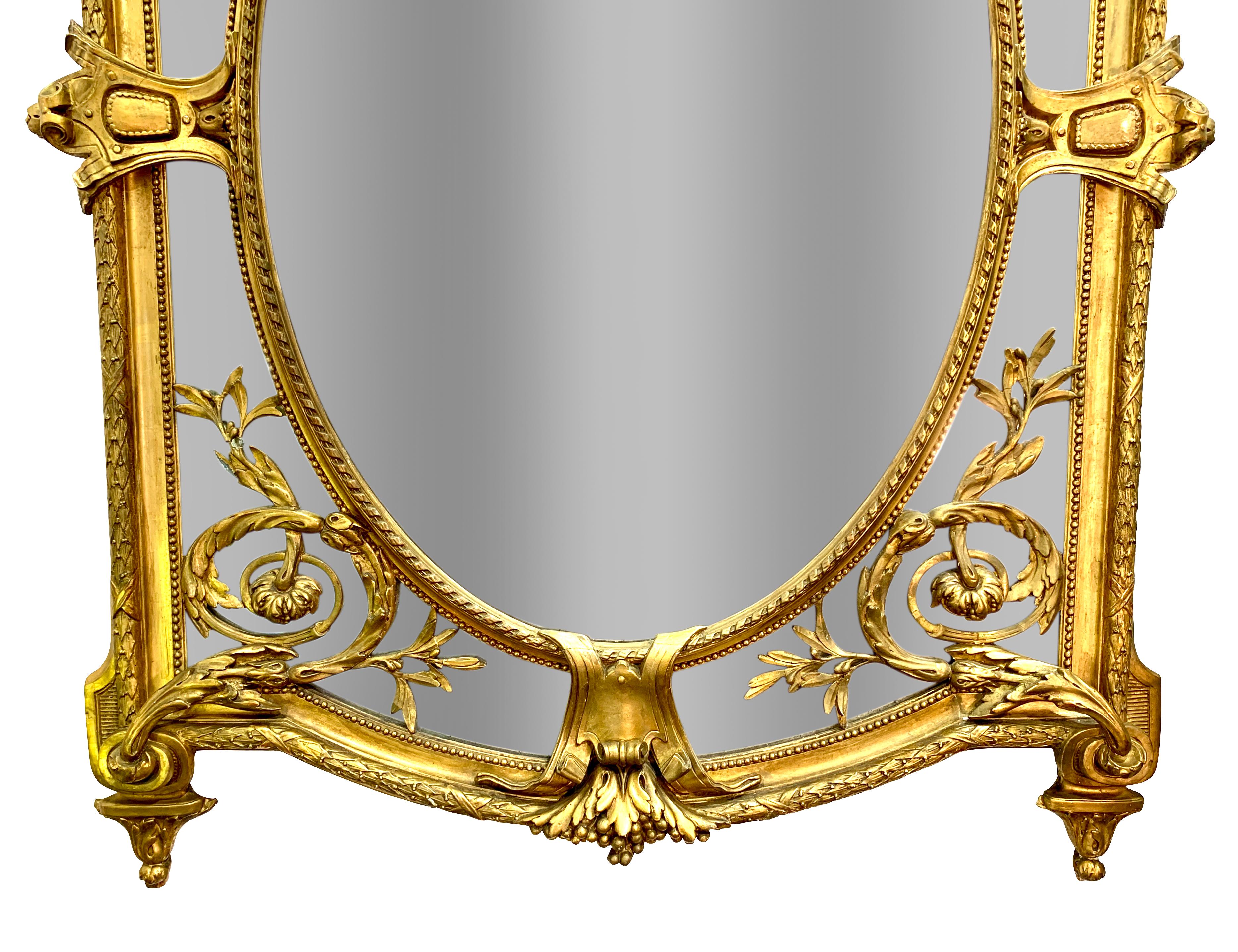 Bois doré Miroir figuratif français en bois doré et gesso du 19ème siècle en vente