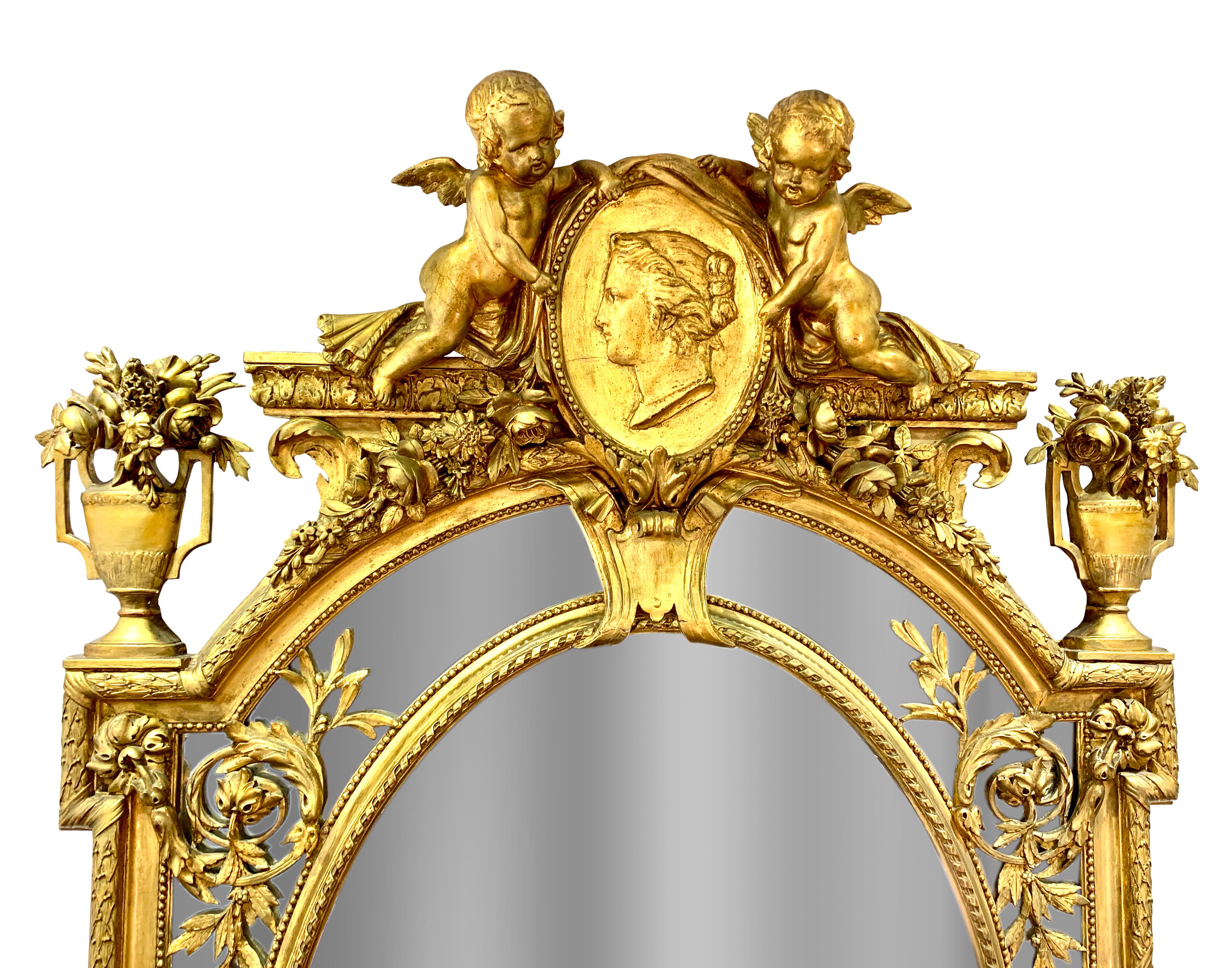 19th Century French Giltwood and Gesso Figural Mirror For Sale 3