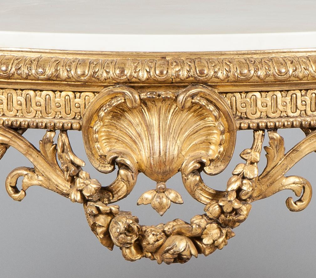 Louis XV 19th Century French Giltwood and White Marble Console Table