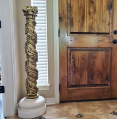 Antique French Architectural Spiral Turned Giltwood Column Tall Pedestal Carving