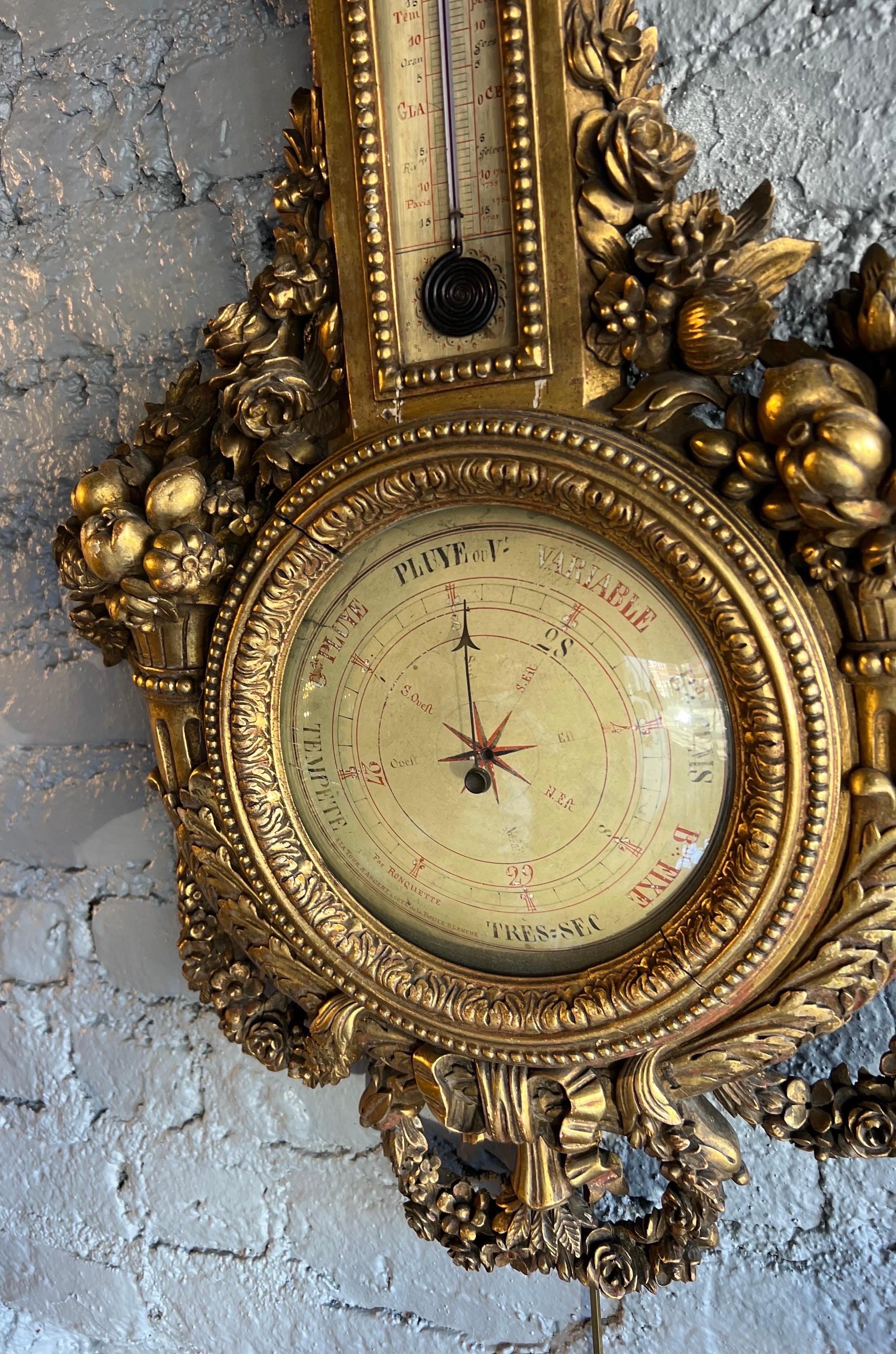 19th Century French Giltwood Barometer In Good Condition For Sale In Charleston, SC