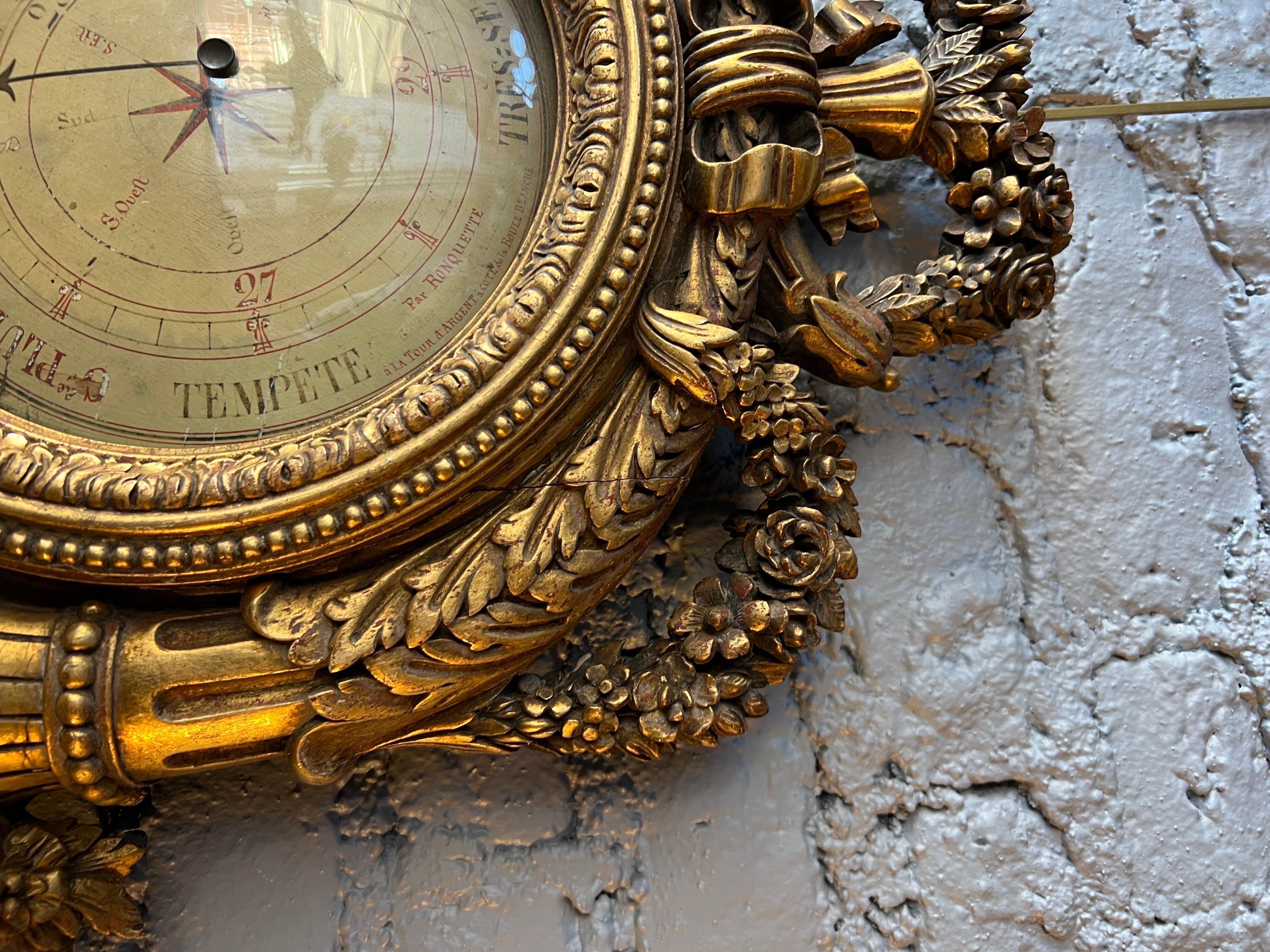 19th Century French Giltwood Barometer For Sale 4