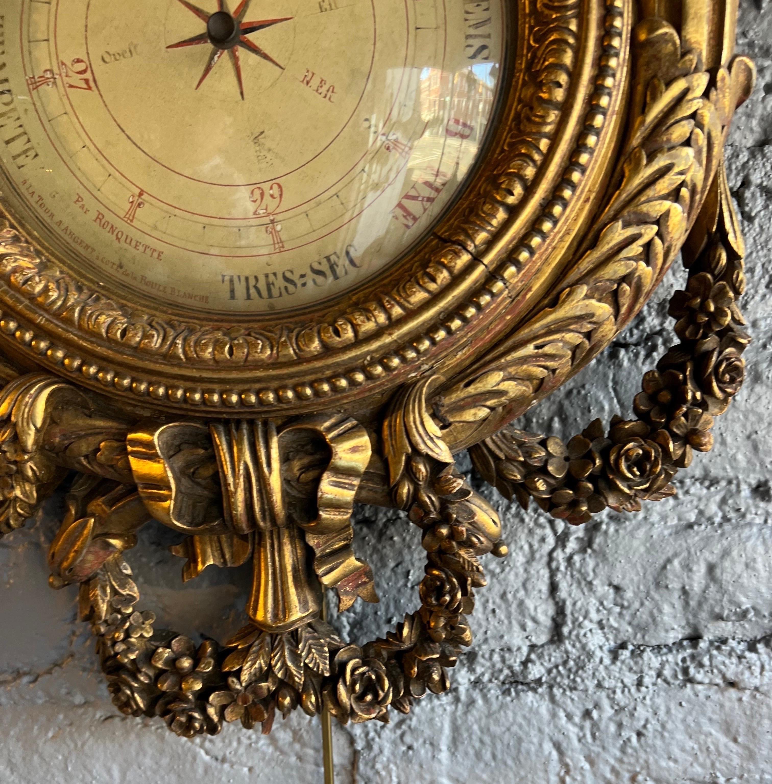 19th Century French Giltwood Barometer For Sale 6