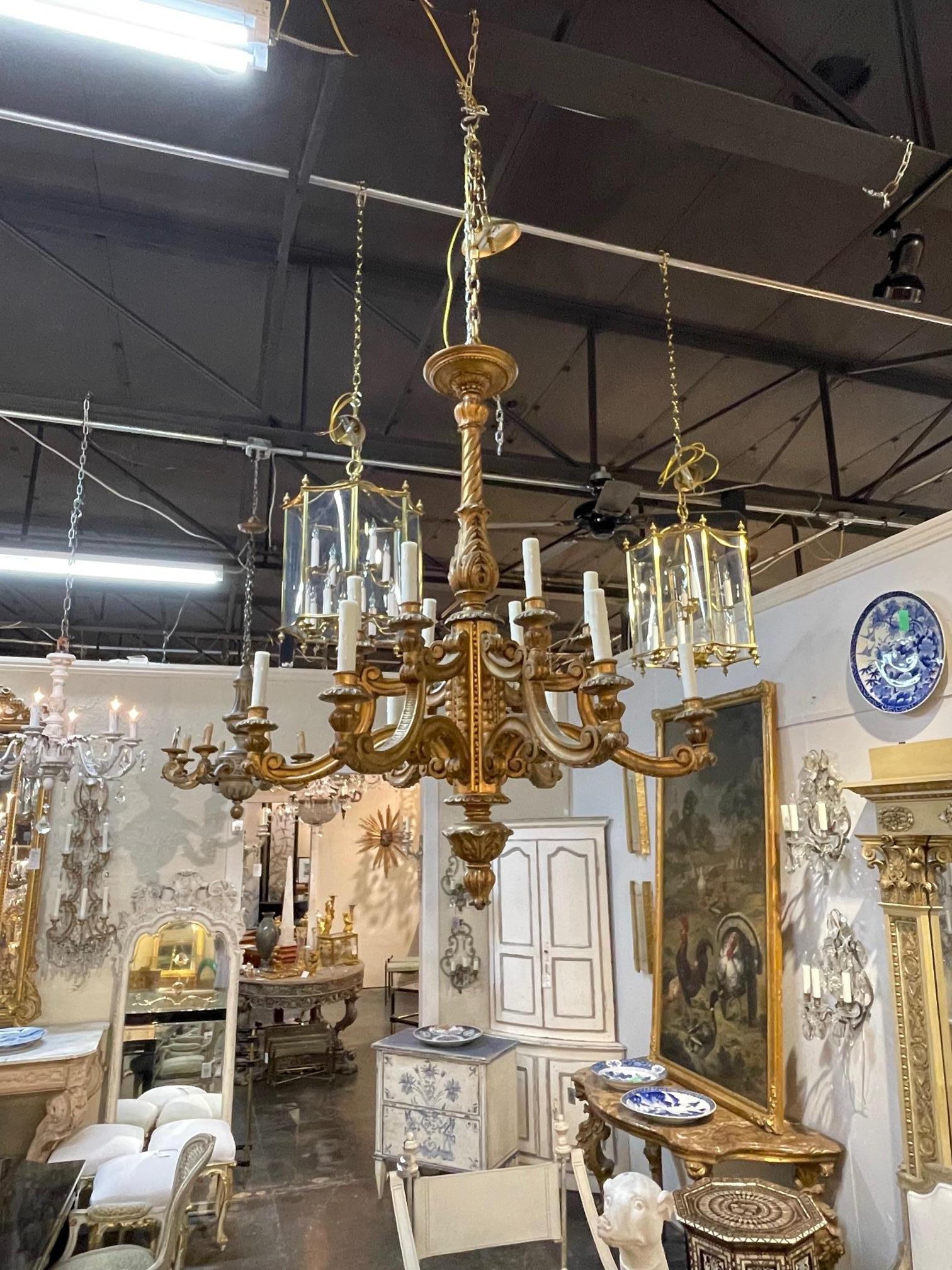 19th Century, French Giltwood Chandelier In Good Condition In Dallas, TX