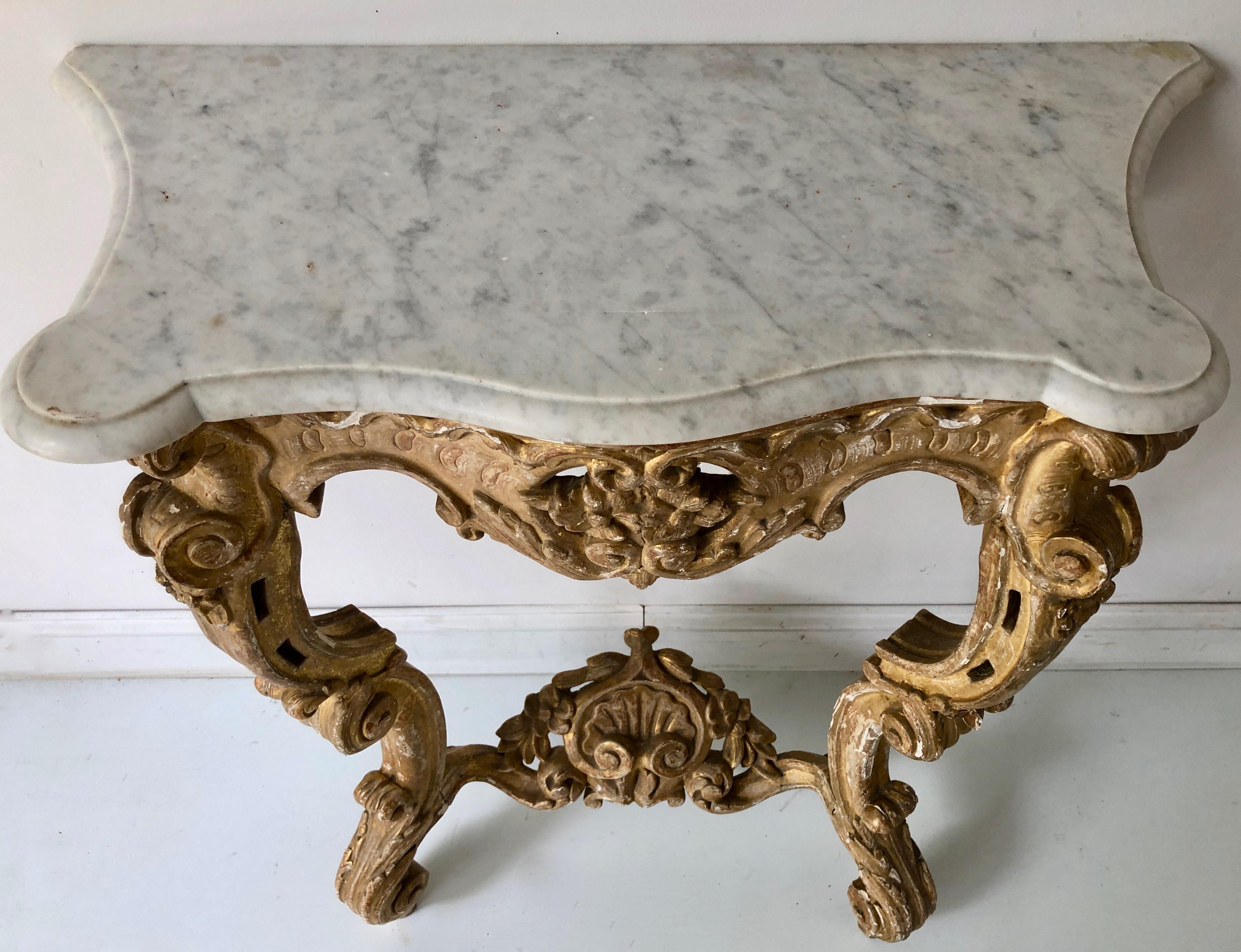 Louis XV 19th Century French Giltwood Console Table