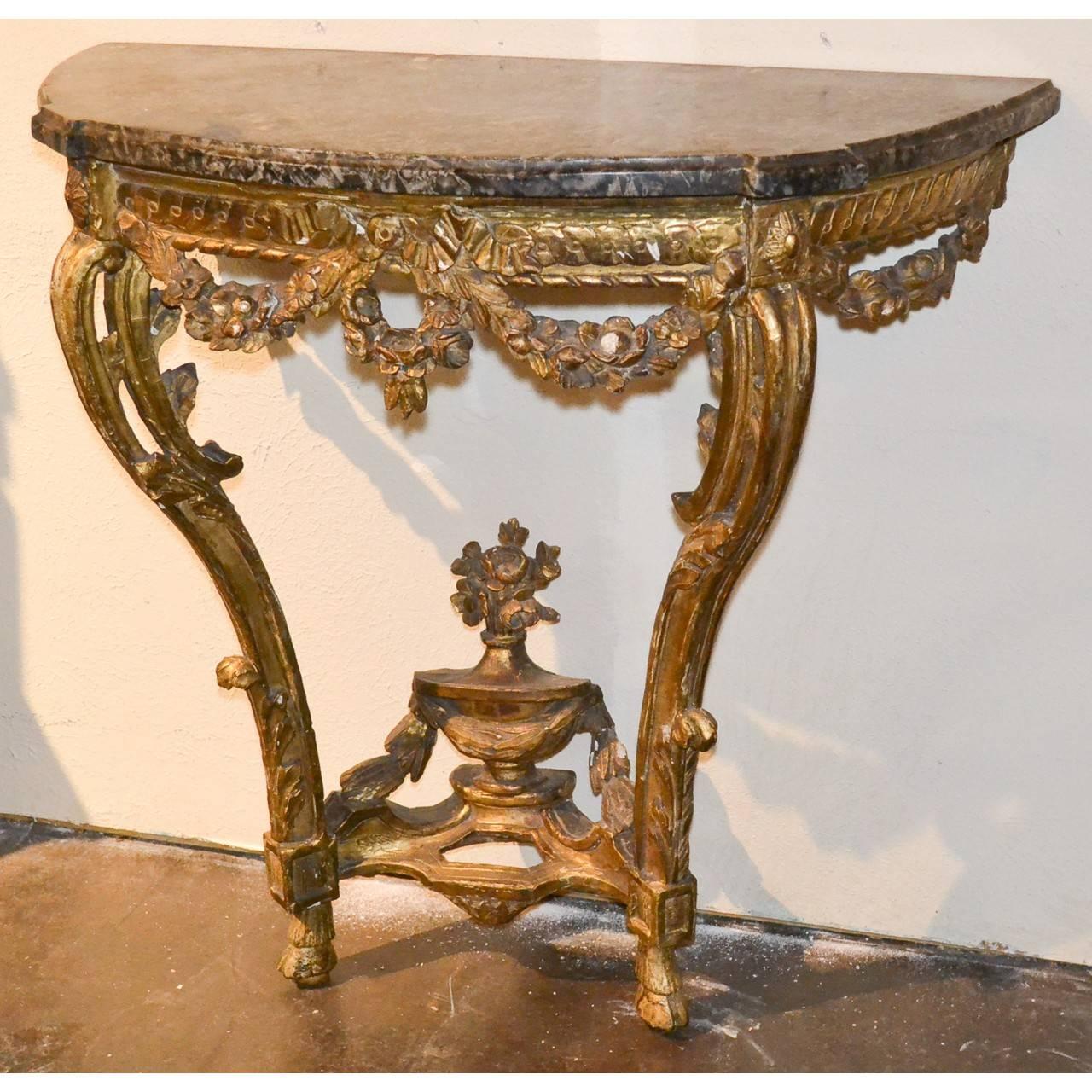 Hand-Carved 19th Century French Giltwood Console Table