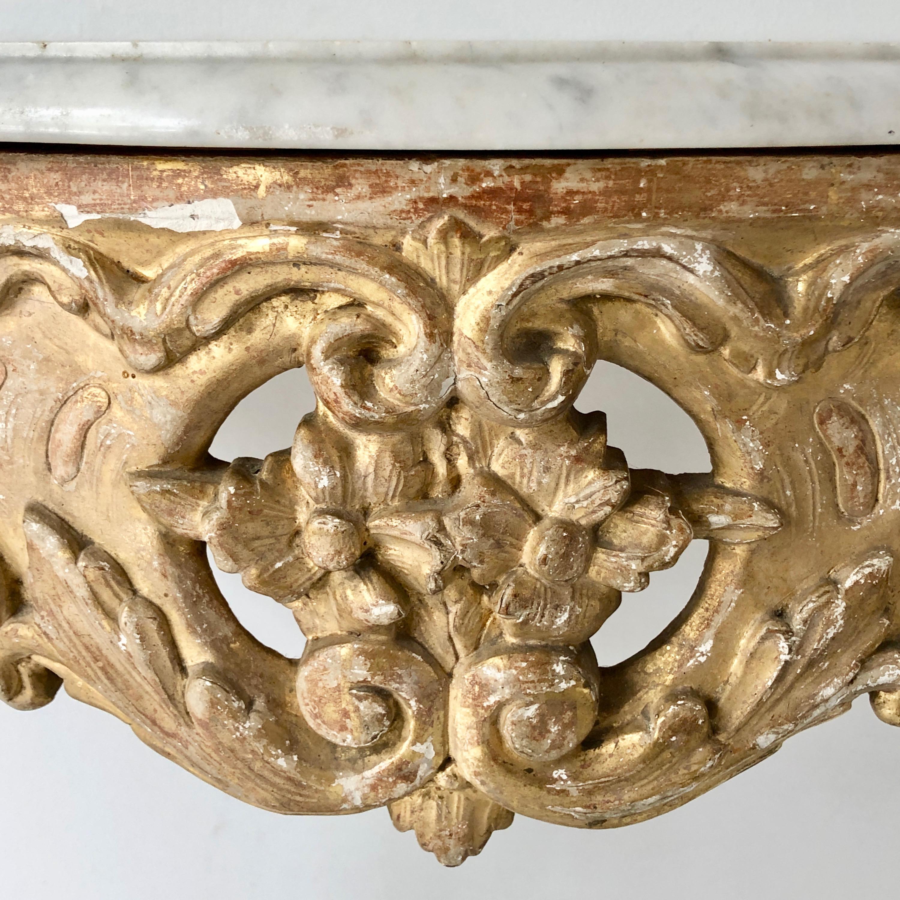 Marble 19th Century French Giltwood Console Table