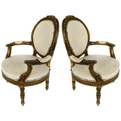 19th Century French Giltwood Fauteuil Armchairs, Pair