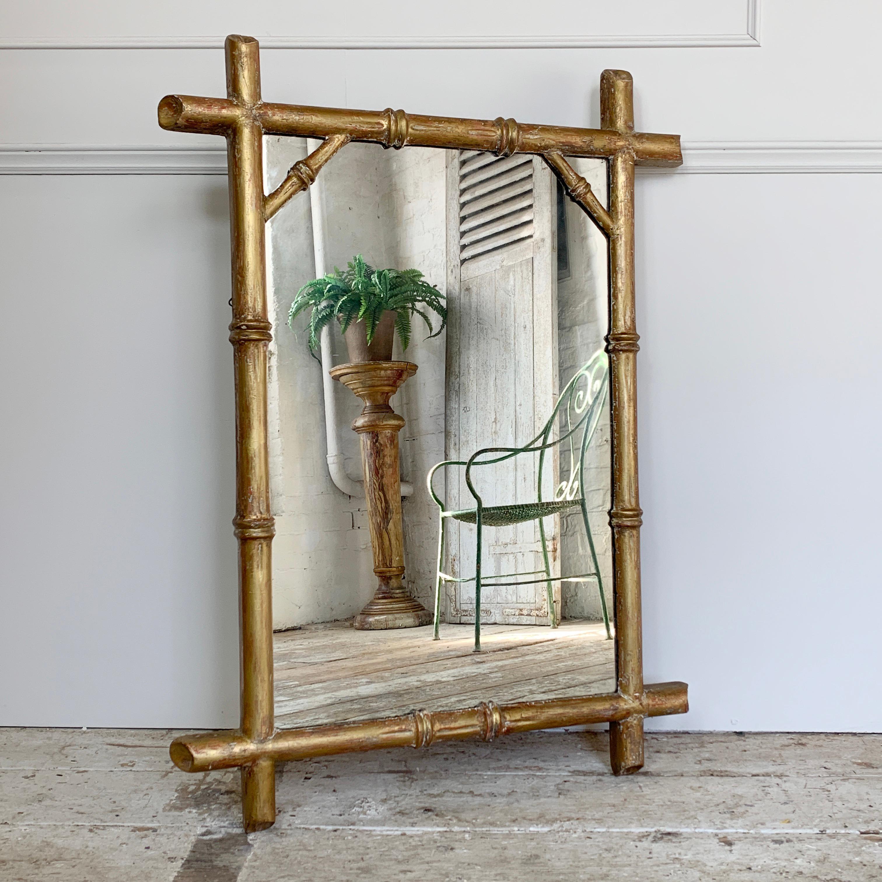 19th C French Gold Gilt wood Faux Bamboo Mirror For Sale 2