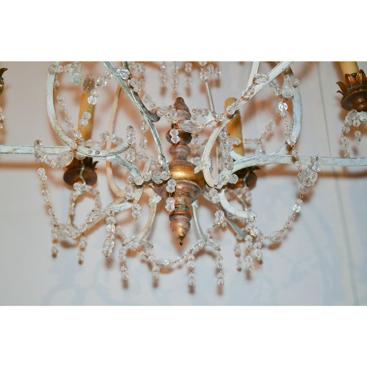 Beaded 19th Century French Giltwood, Iron and Crystal Chandelier