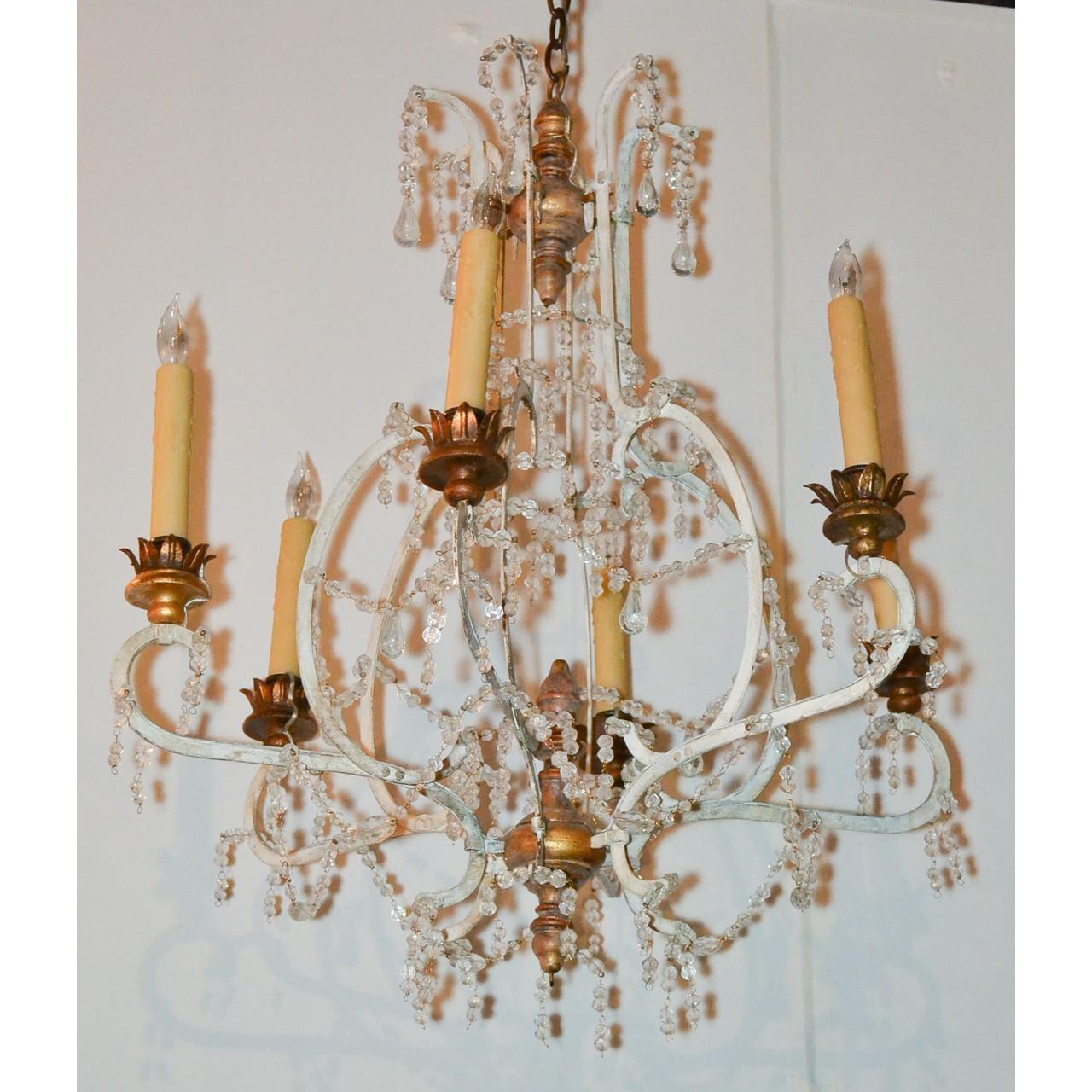 19th Century French Giltwood, Iron and Crystal Chandelier In Good Condition In Dallas, TX