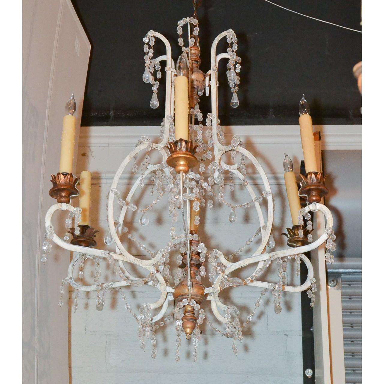 19th Century French Giltwood, Iron and Crystal Chandelier 2