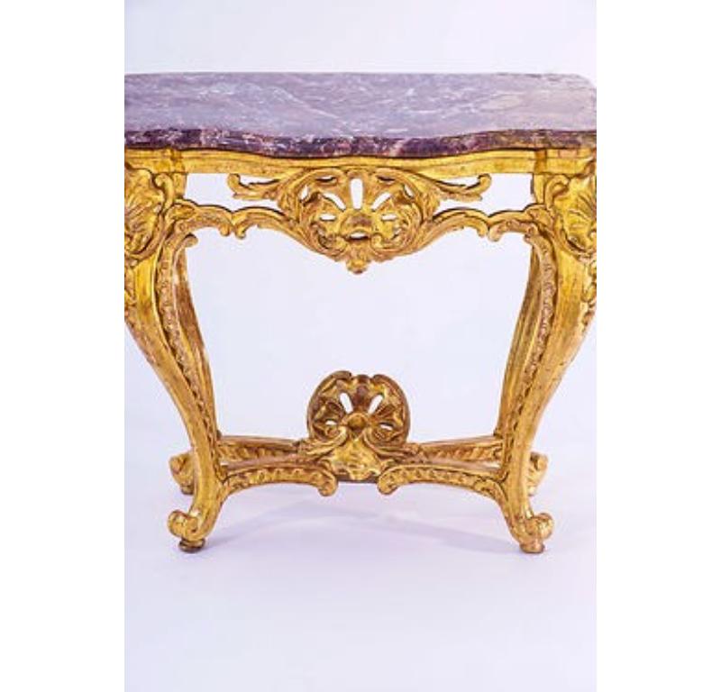 Hand-Carved 19th Century French Giltwood Marble Top Console For Sale