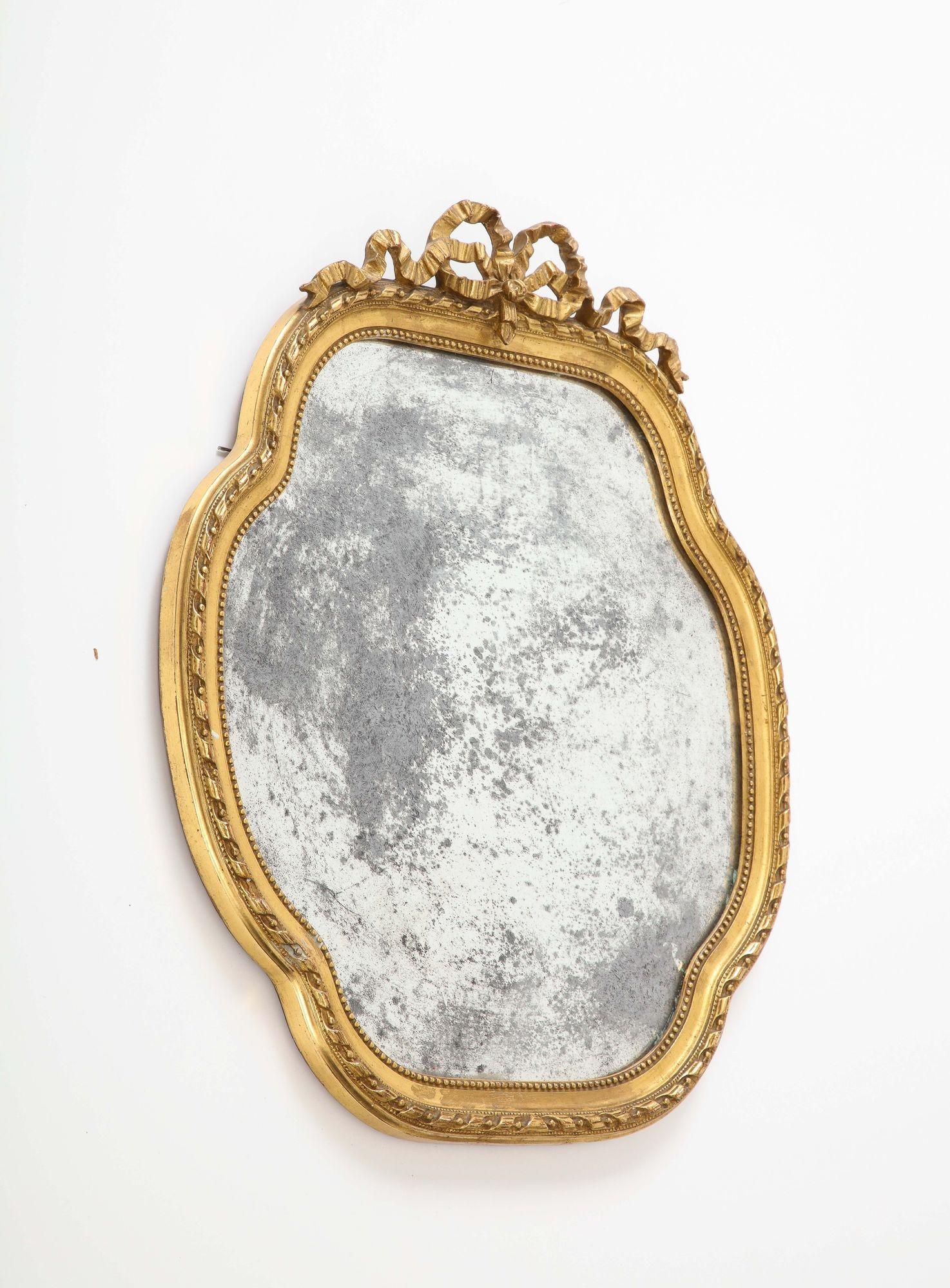 19th Century French Giltwood Mirror with Bow Crown 2