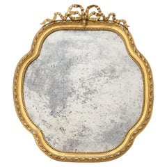 Antique 19th Century French Giltwood Mirror with Bow Crown
