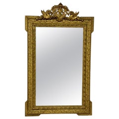 19th Century French Giltwood Mirror with Dolphins & Crest, Louis XVI Style