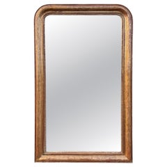 19th Century French Giltwood Mirror with Floral Engravings, Antique