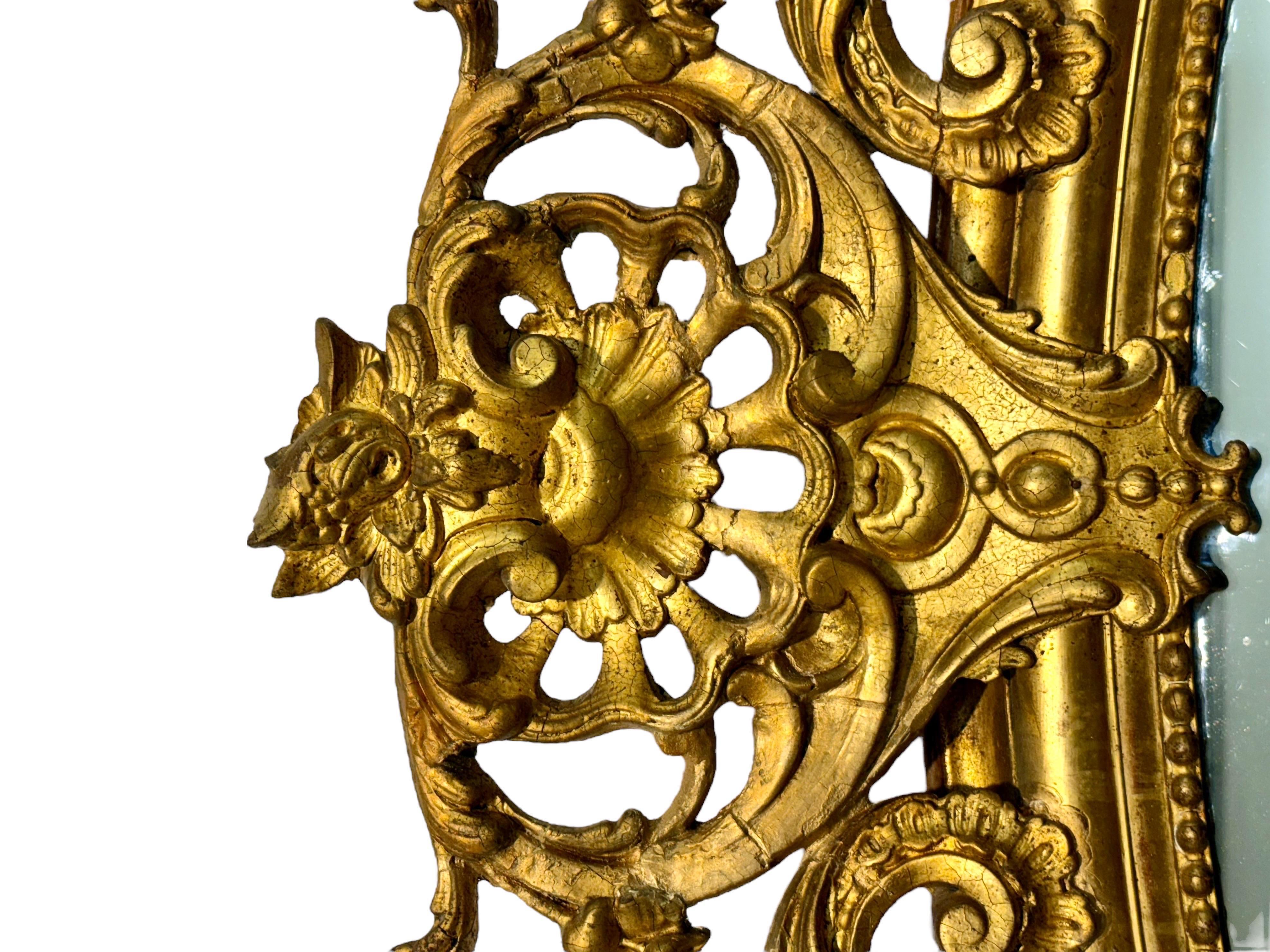 19th Century Large French Giltwood Mirror with Ornate Crest For Sale 5