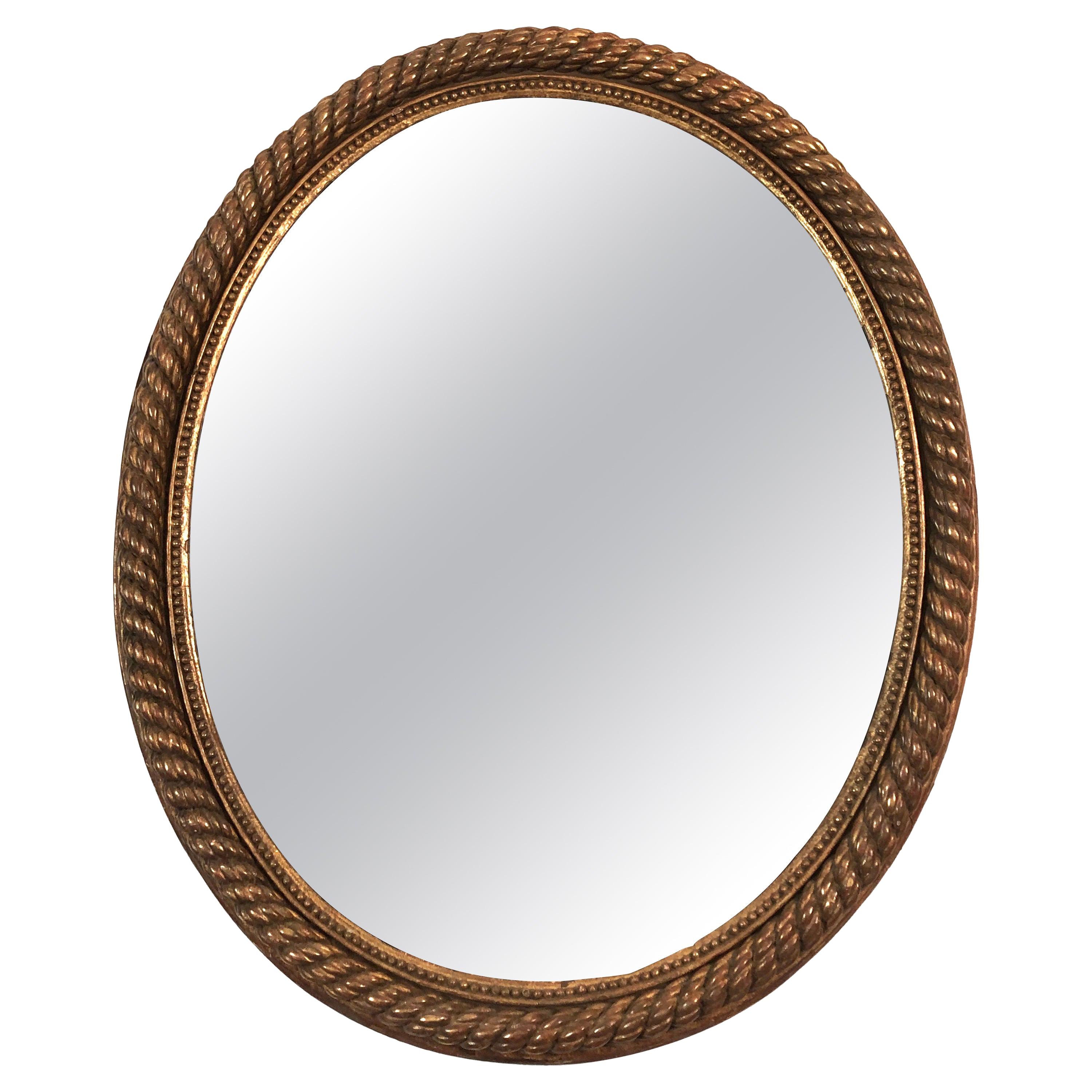 19th Century French Giltwood Oval Rope Twist Mirror