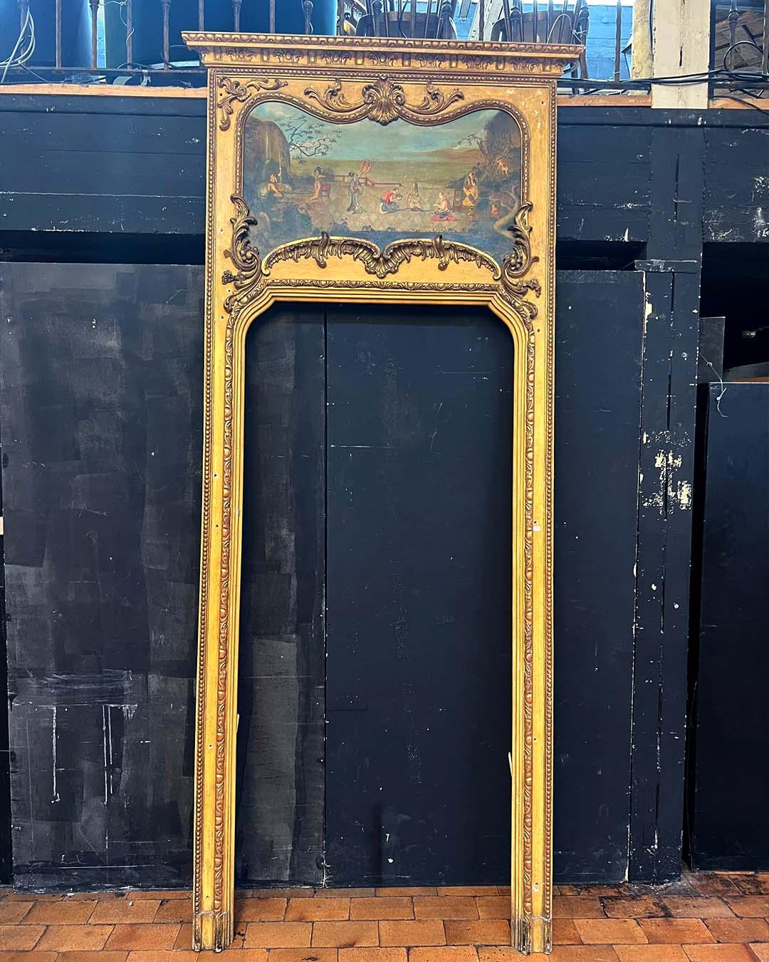 Porta in legno dorato francese del XIX secolo con dipinto a olio, stile Luigi XV In condizioni buone in vendita a TOURCOING, FR