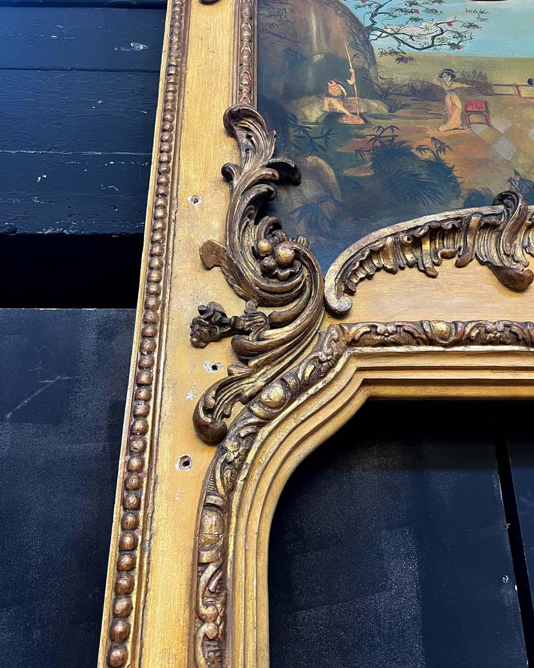 Porta in legno dorato francese del XIX secolo con dipinto a olio, stile Luigi XV in vendita 1