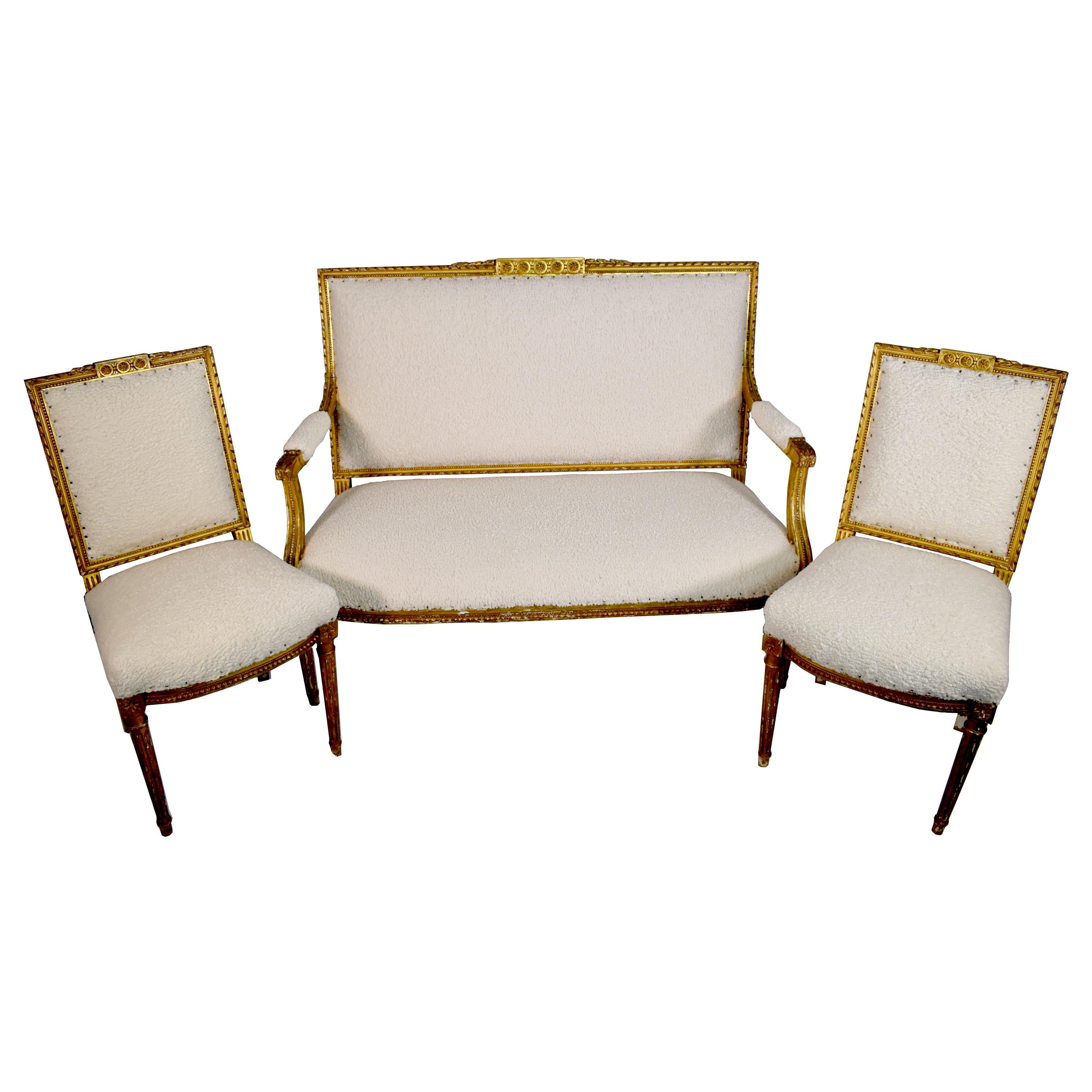 French Giltwood Settee and Two Chairs, 19th Century
