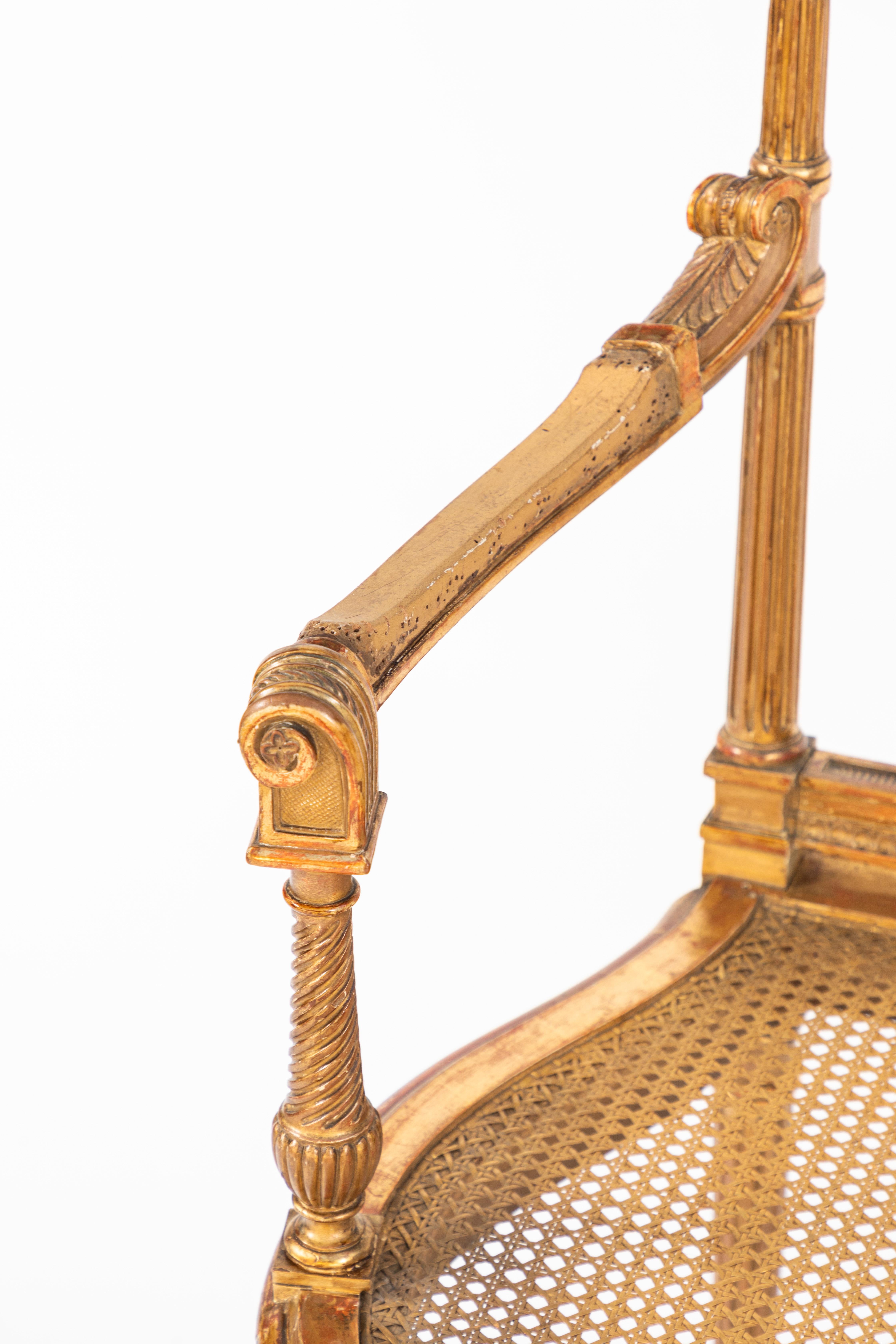 Louis XIII 19th Century French Giltwood Single Open Arm Chair For Sale