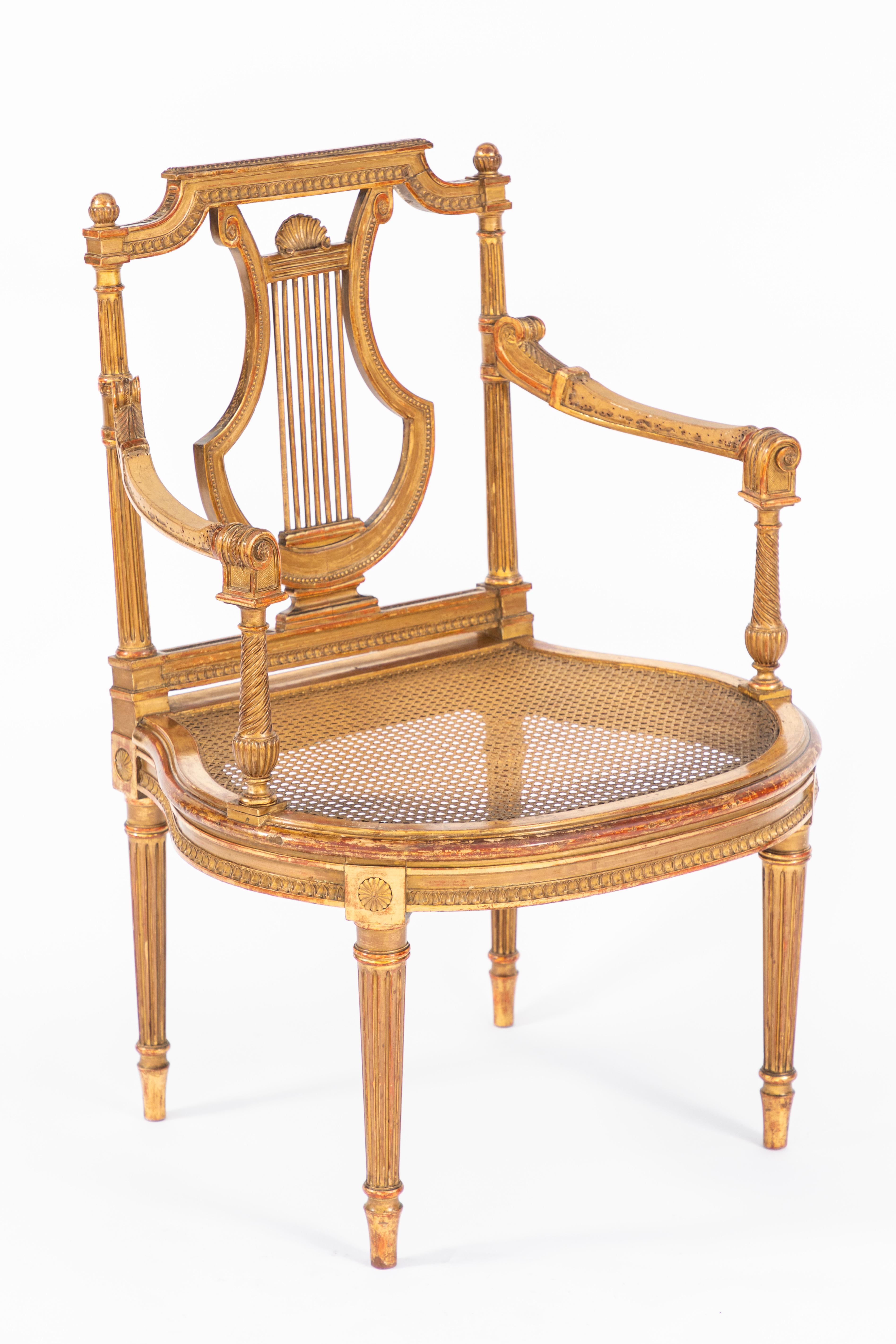 Walnut 19th Century French Giltwood Single Open Arm Chair For Sale