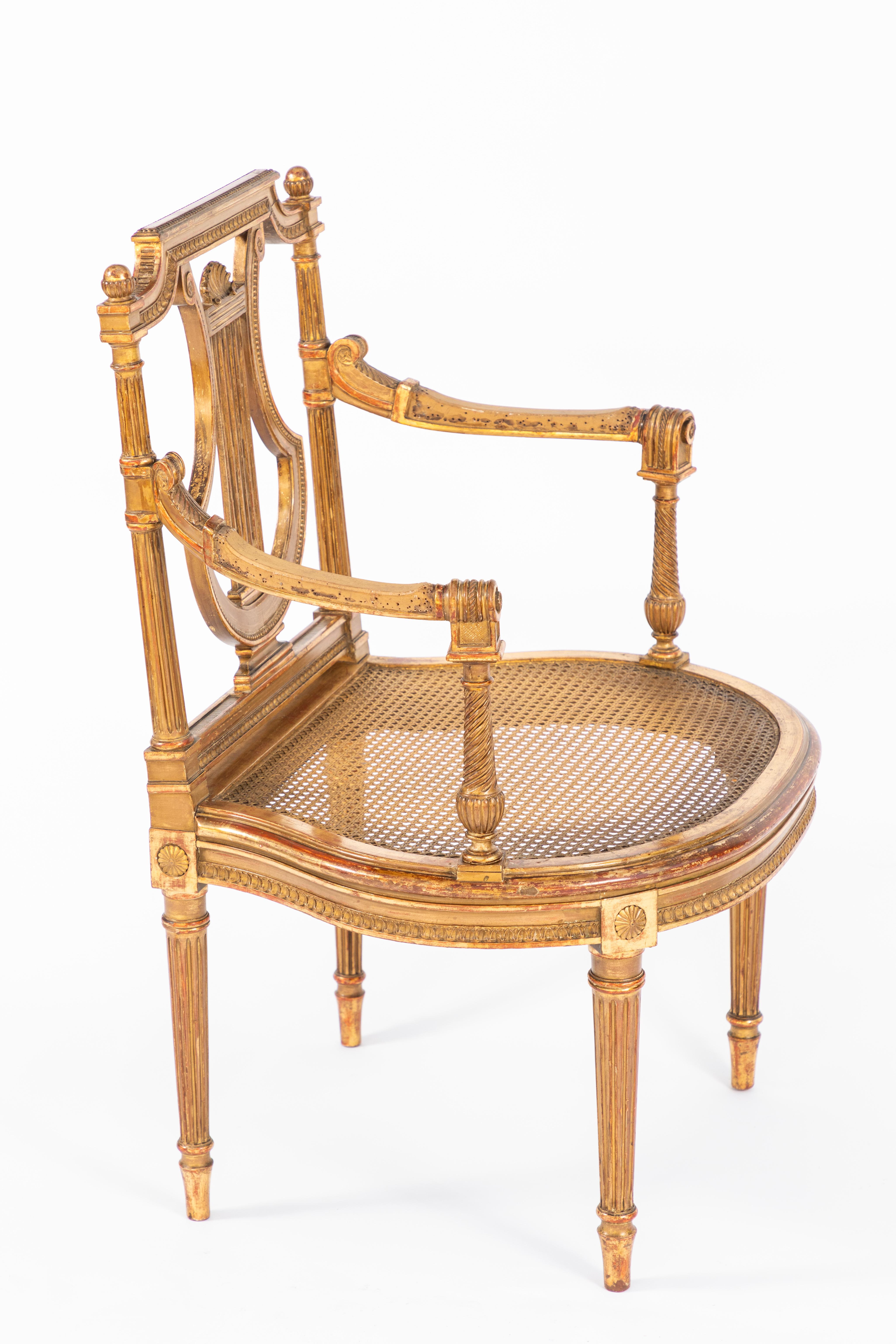 19th Century French Giltwood Single Open Arm Chair For Sale 1