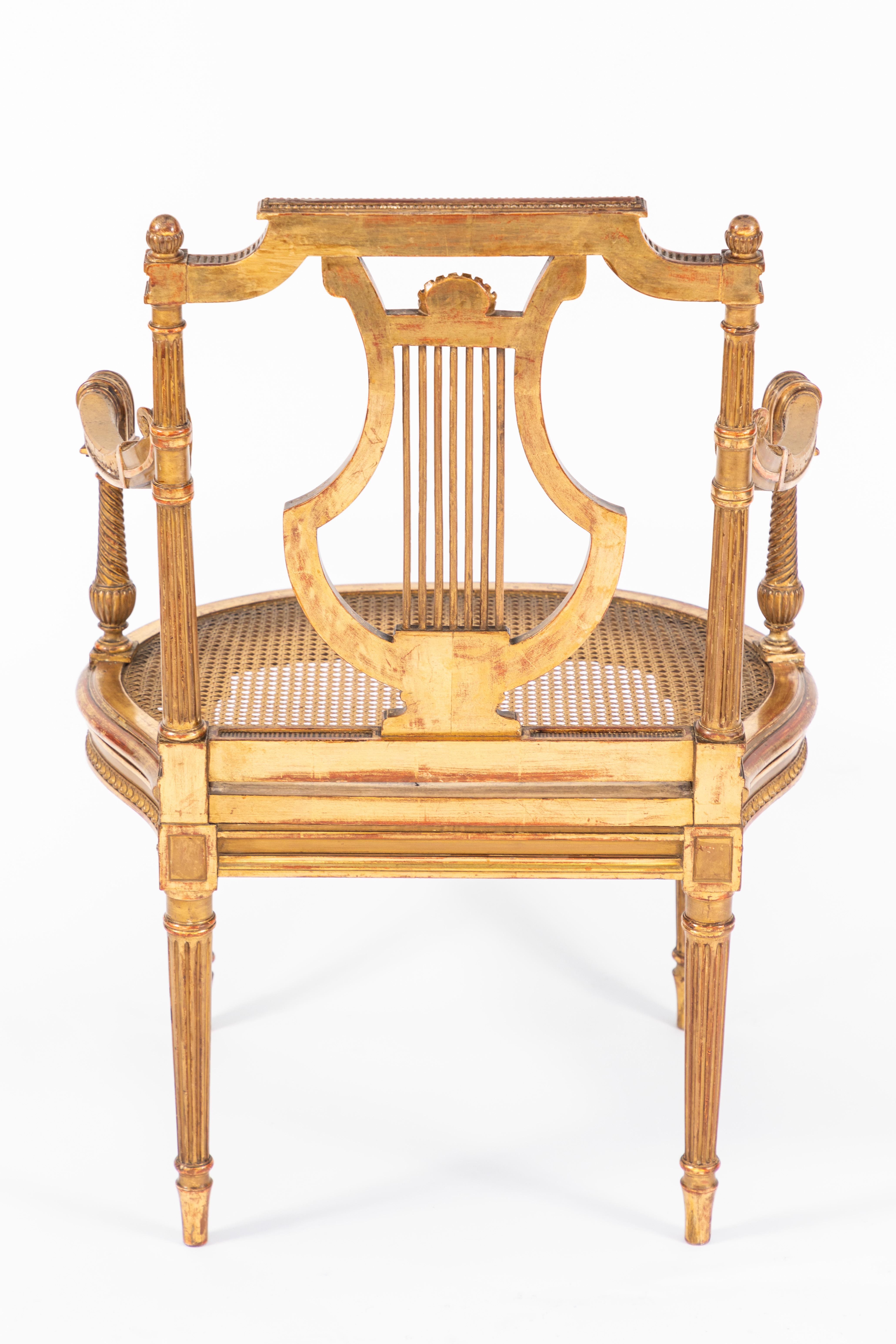 19th Century French Giltwood Single Open Arm Chair For Sale 2