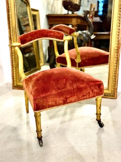 19th Century French Giltwood Slipper Chair in Old Rose Velvet
