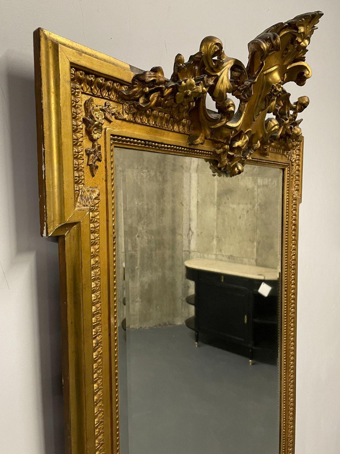 19th Century French Giltwood Wall, Console, Pier Mirror, Full Length, Floor For Sale 6