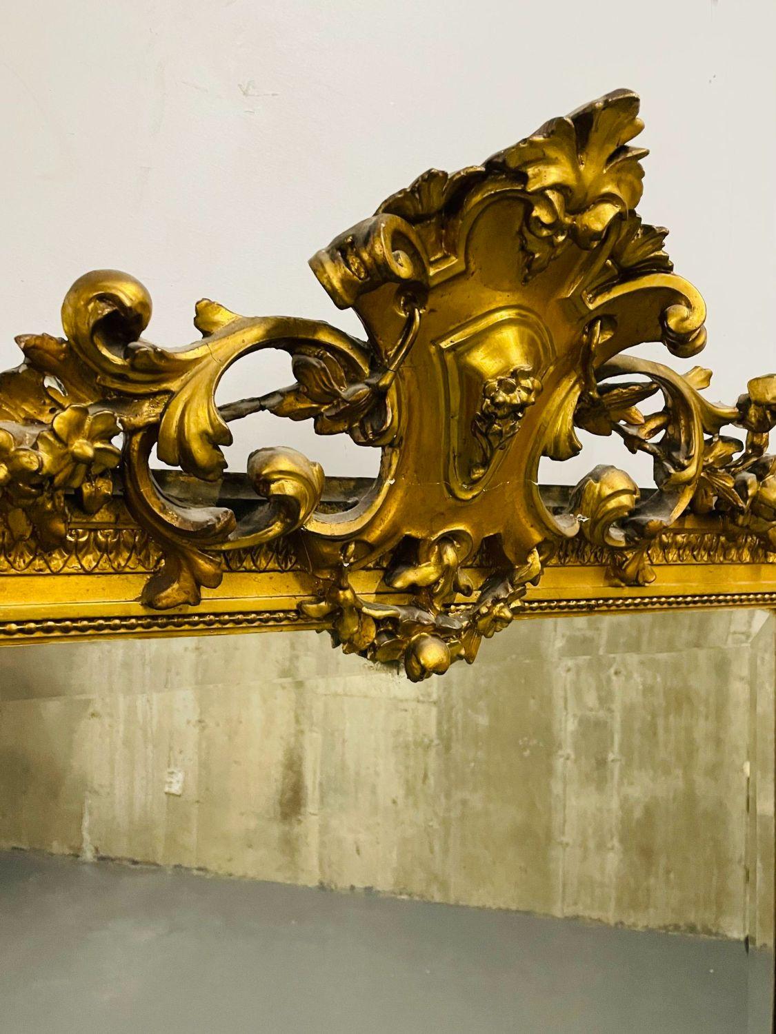 Espejo de pared, consola, muelle, de madera dorada francesa del siglo XIX, de cuerpo entero, de suelo en venta 6