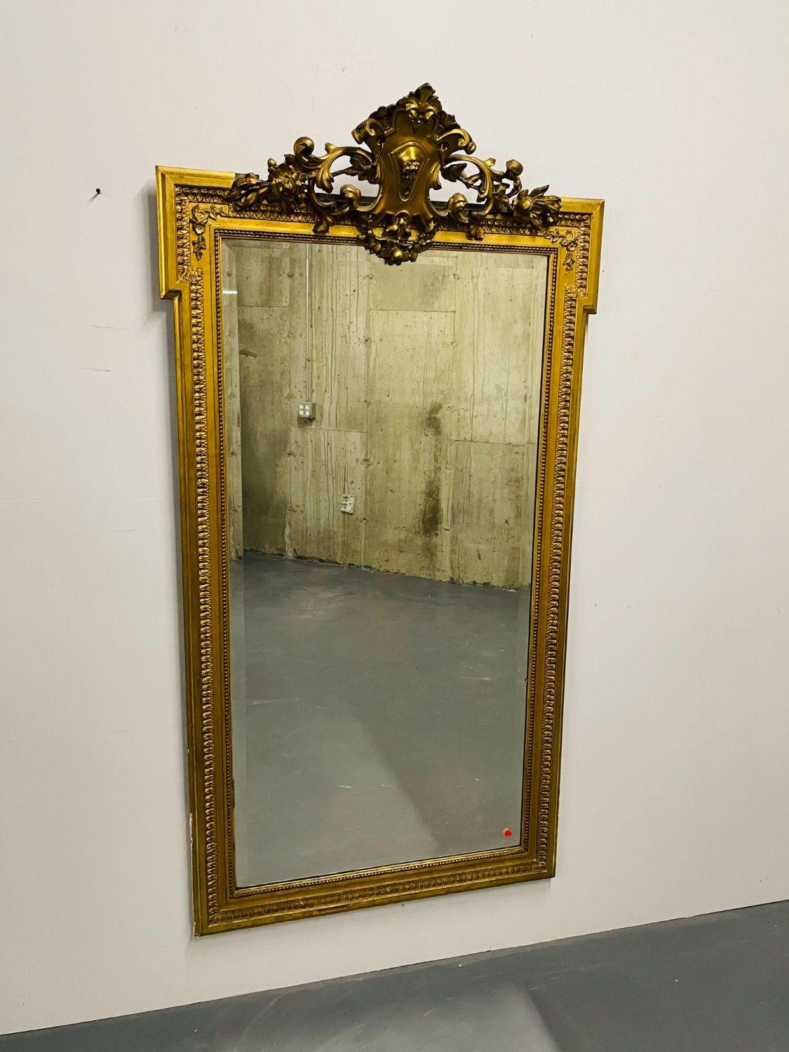 Espejo de pared, consola, muelle, de madera dorada francesa del siglo XIX, de cuerpo entero, de suelo en venta 1