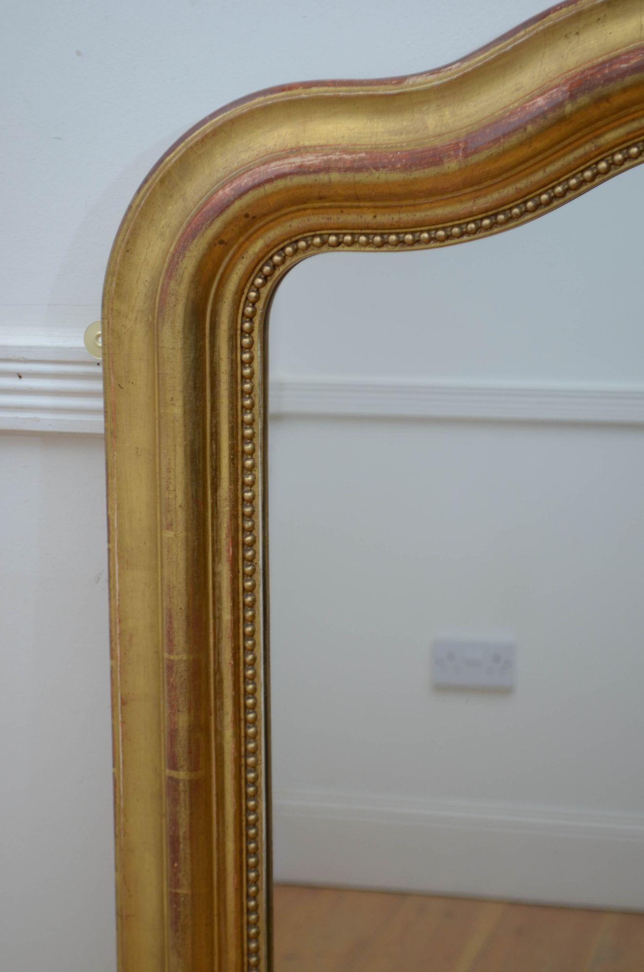 Gold Leaf 19Th Century French Giltwood Wall Mirror H119cm