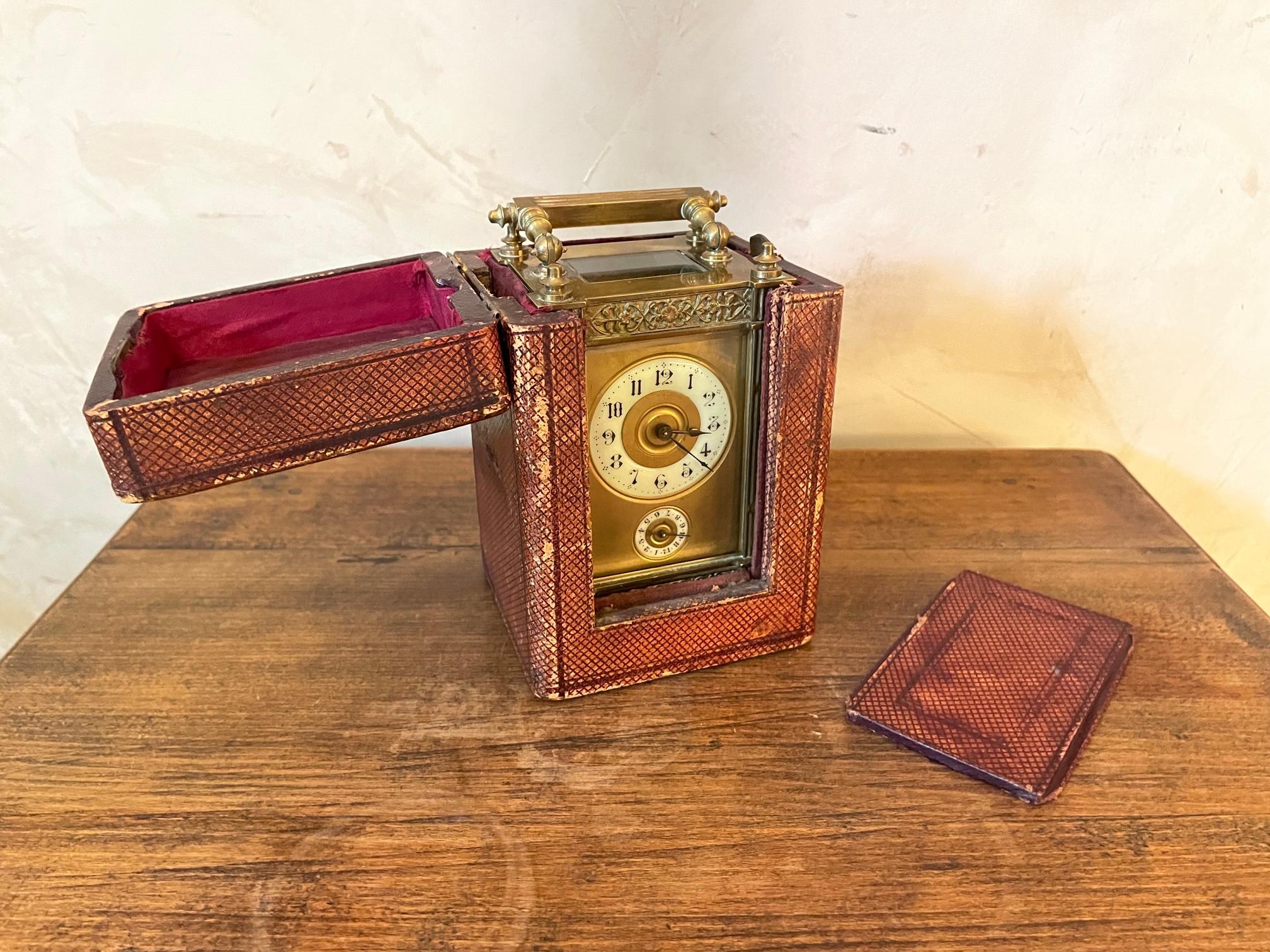 19th Century French Glass and Bronze Officer's Clock in Its Boxe 15