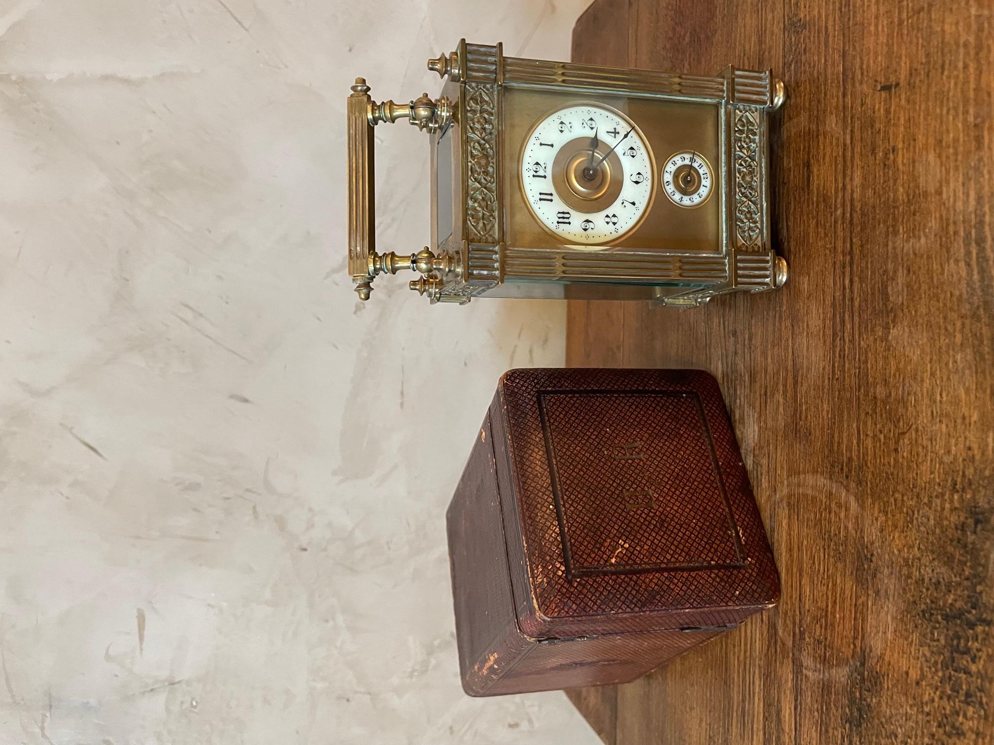 19th Century French Glass and Bronze Officer's Clock in Its Boxe 1