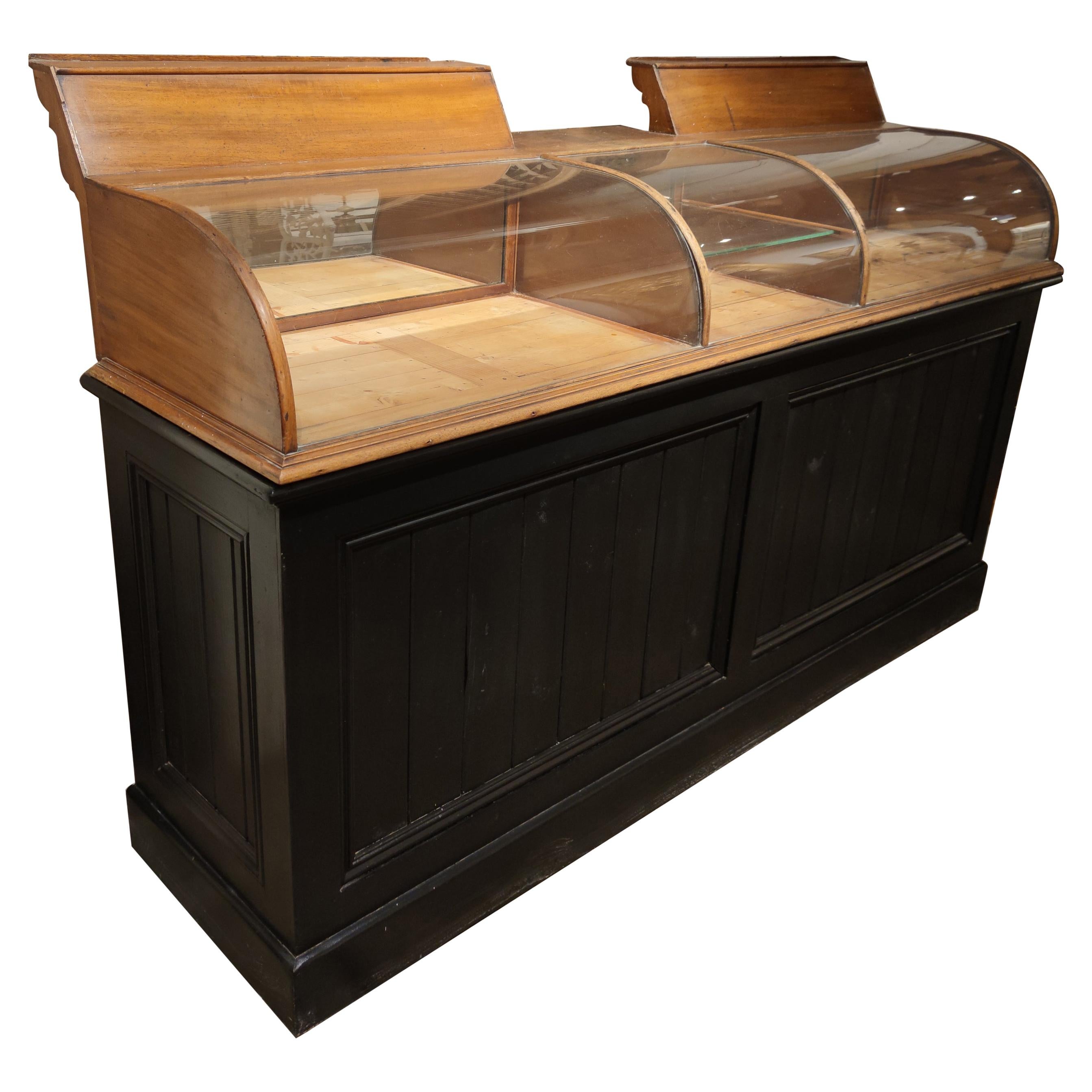 19th Century French Glass and Wood Shop Counter