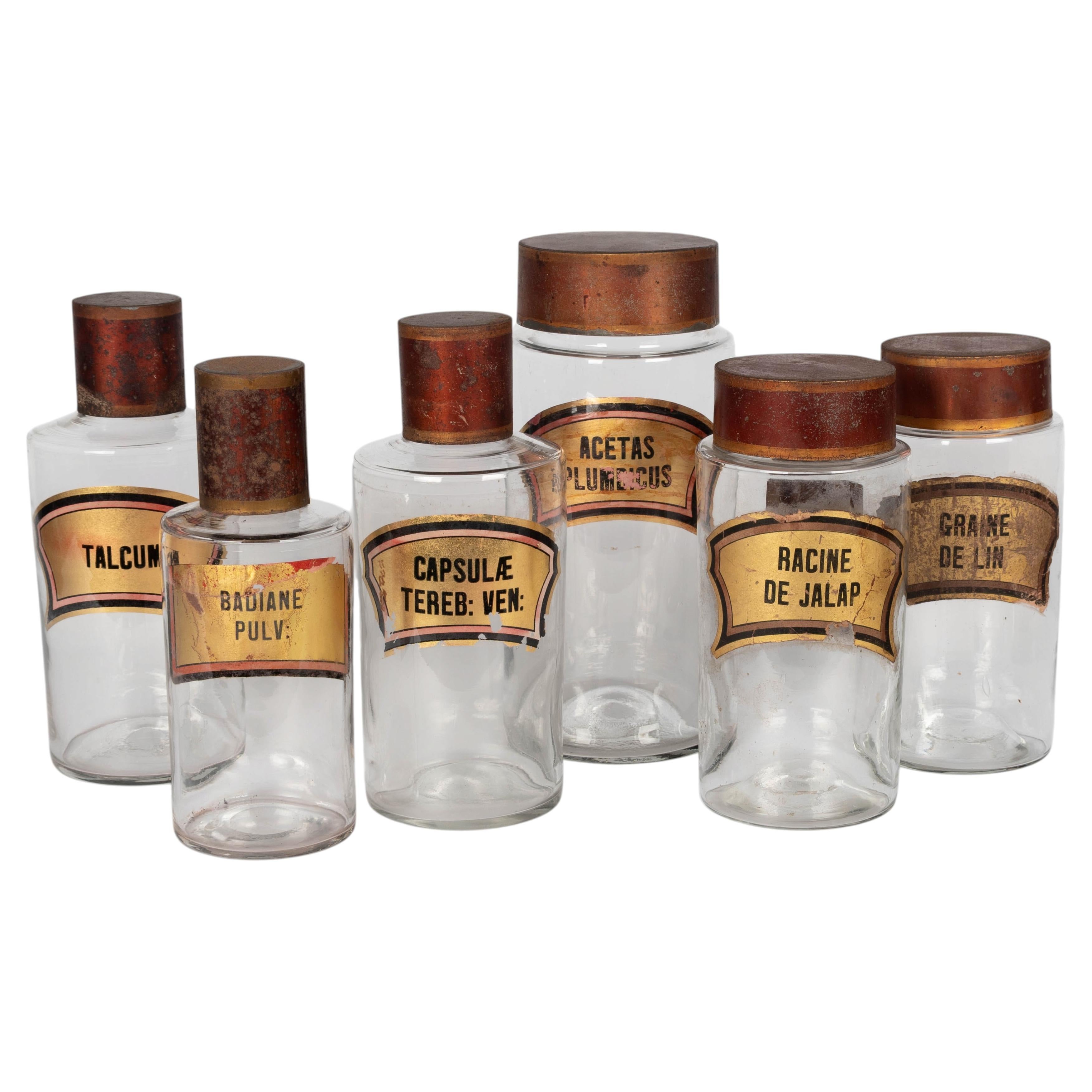 19th Century French Glass Apothecary Jars, Set of 6