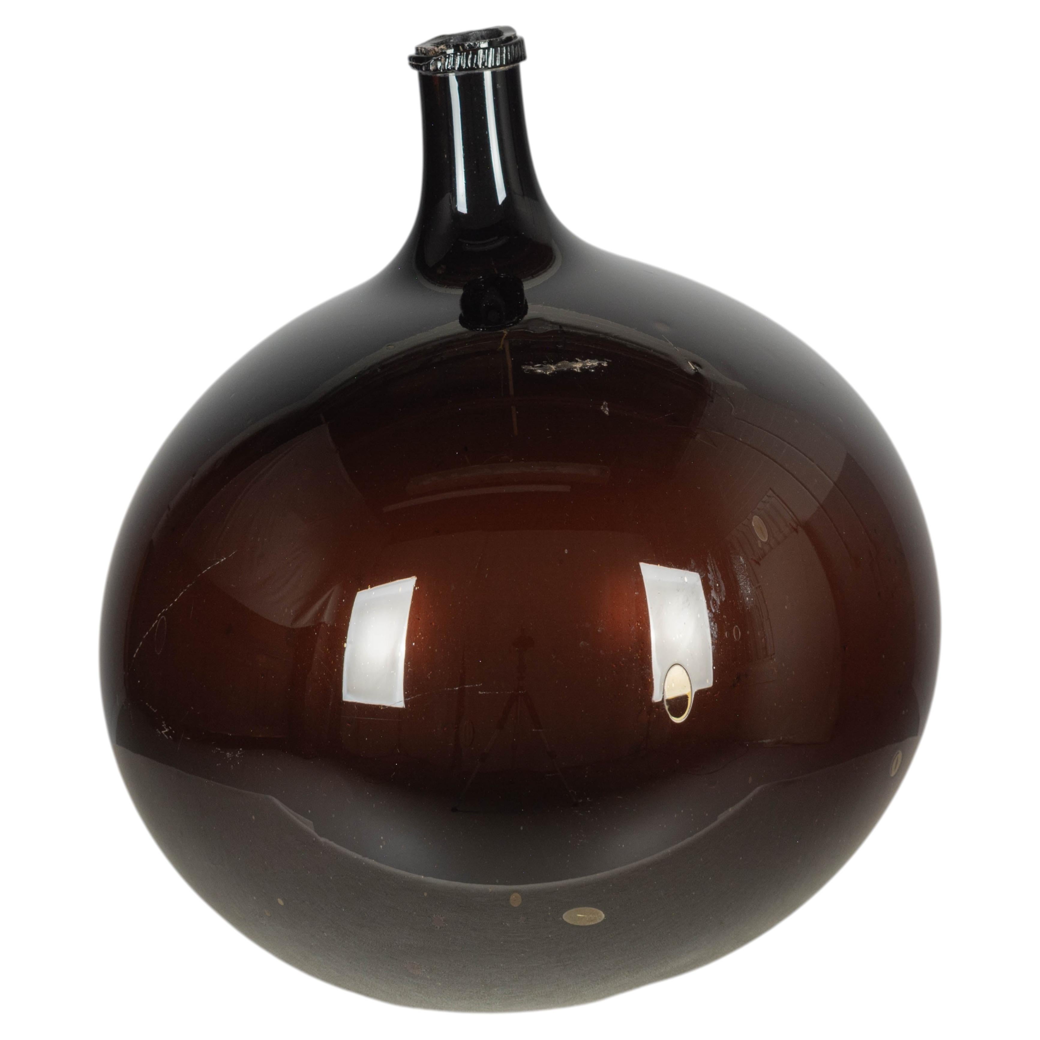 19th Century French Hand-Blown Amber Glass Demijohn Bottle For Sale
