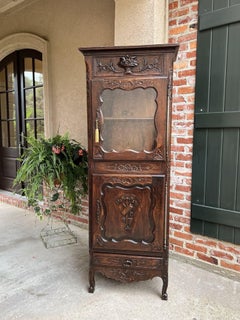 19th Century French Glass Vitrine Display Cabinet Carved Louis XV Music Motif